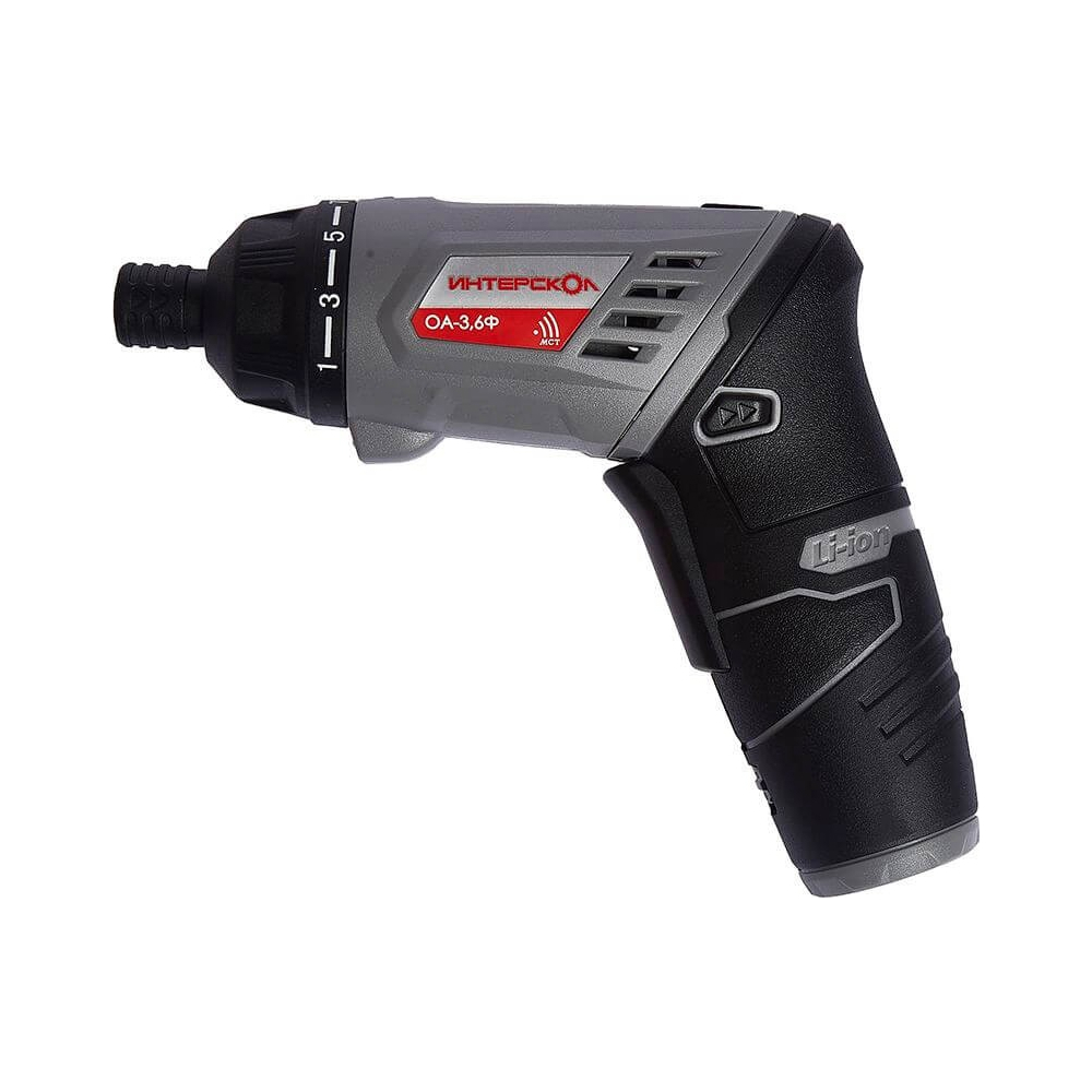 Аккумуляторная отвертка ИНТЕРСКОЛ ОА-3,6Ф, 3.6 В, 5 Н·м, 200 об/мин, 1 АКБ, 1.3 Ач, ЗУ, 433.0.2.00