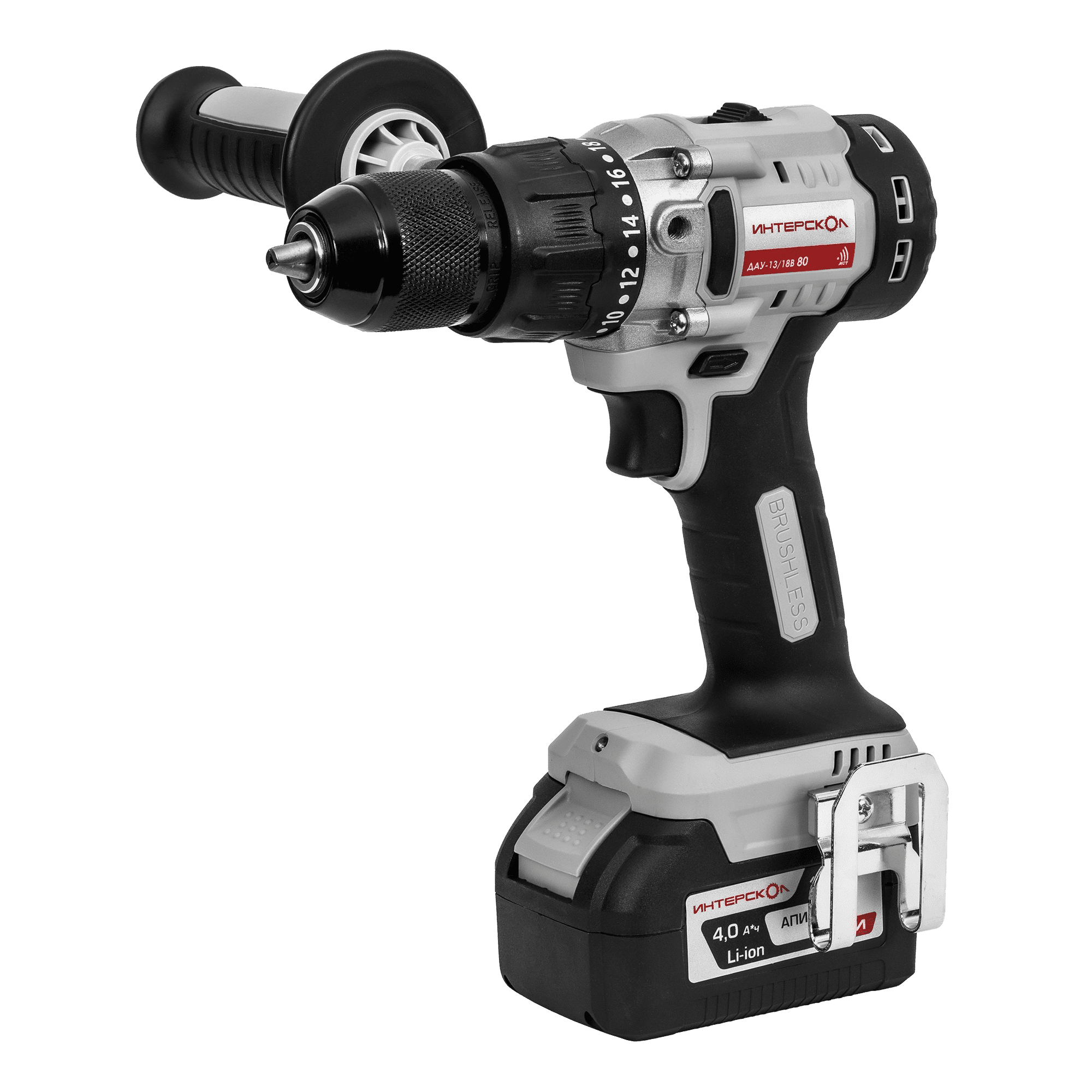 Аккумуляторная дрель-шуруповерт ИНТЕРСКОЛ ДАУ-13/18В 80, 18 В, 1800 об/мин, с АКБ 4 Ач и ЗУ, в кейсе (786.4.1.70)