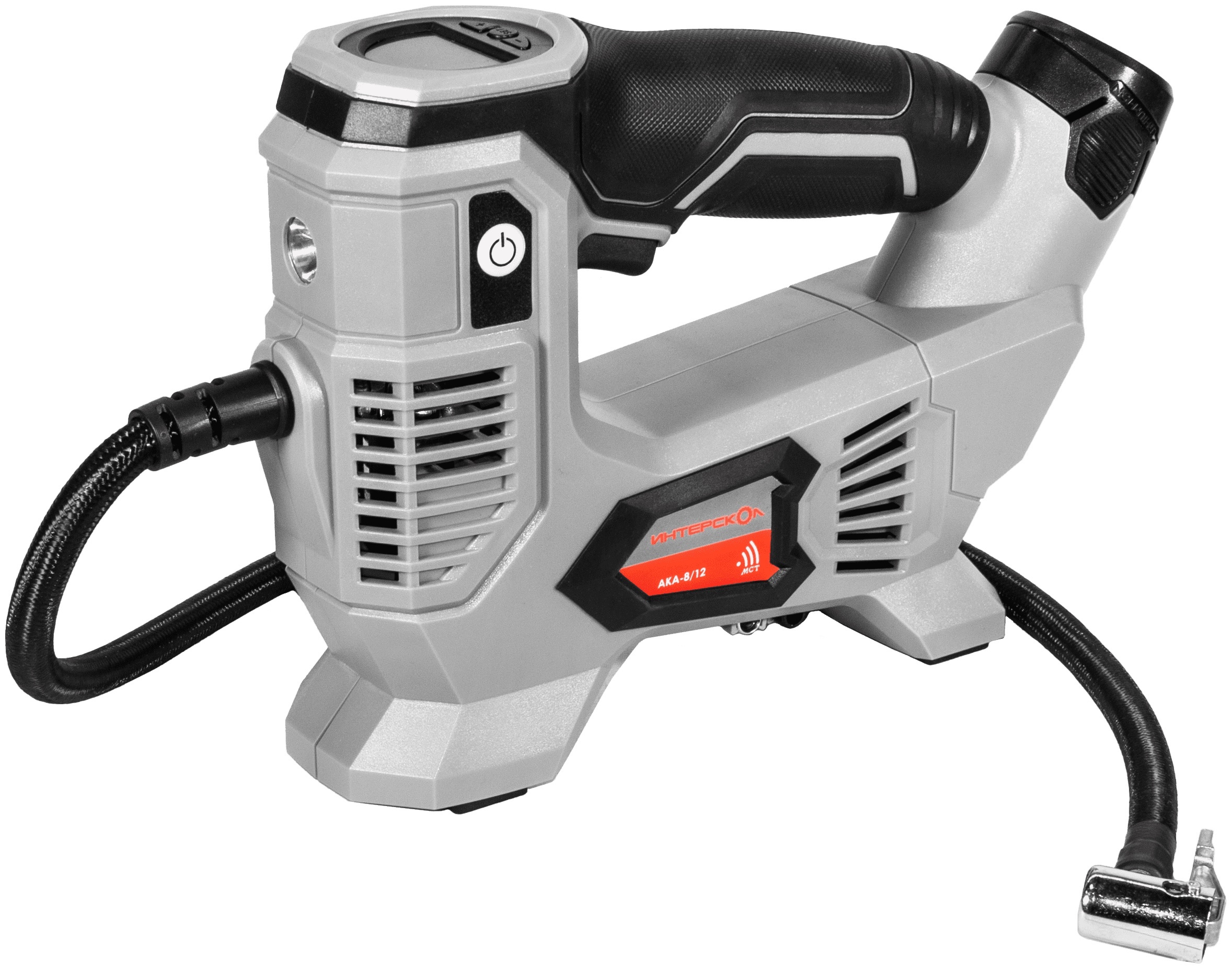 Аккумуляторный компрессор ИНТЕРСКОЛ АКА-8/12ЭМ, 12 В, 10.3 бар, 60 л/мин, с 2 АКБ 2 Ач и ЗУ