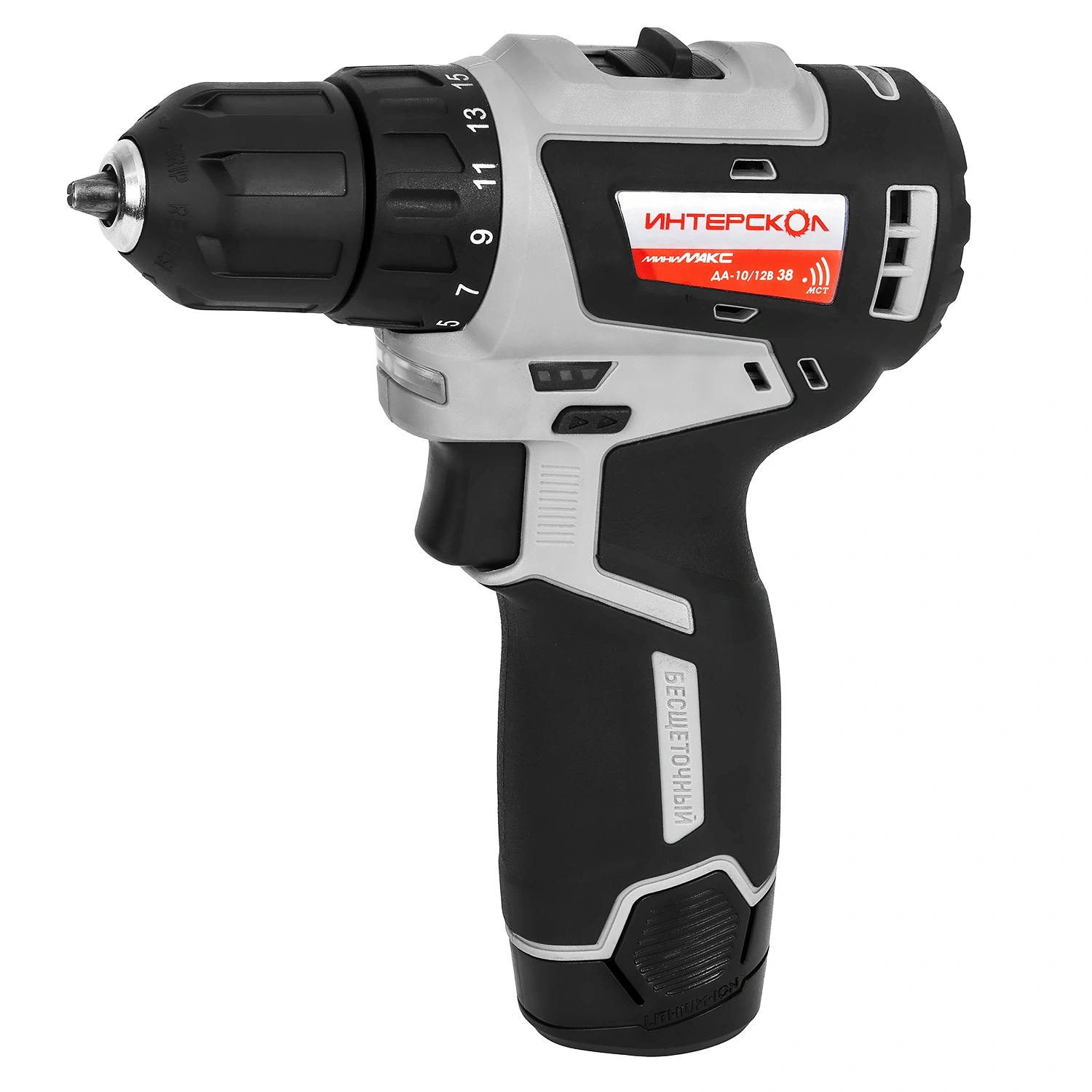Аккумуляторная дрель-шуруповерт ИНТЕРСКОЛ МиниМАКС ДА-10/12В 38, 12 В, 1550 об/мин, c 2 АКБ 3 Ач и ЗУ, в кейсе (757.3.2.40)