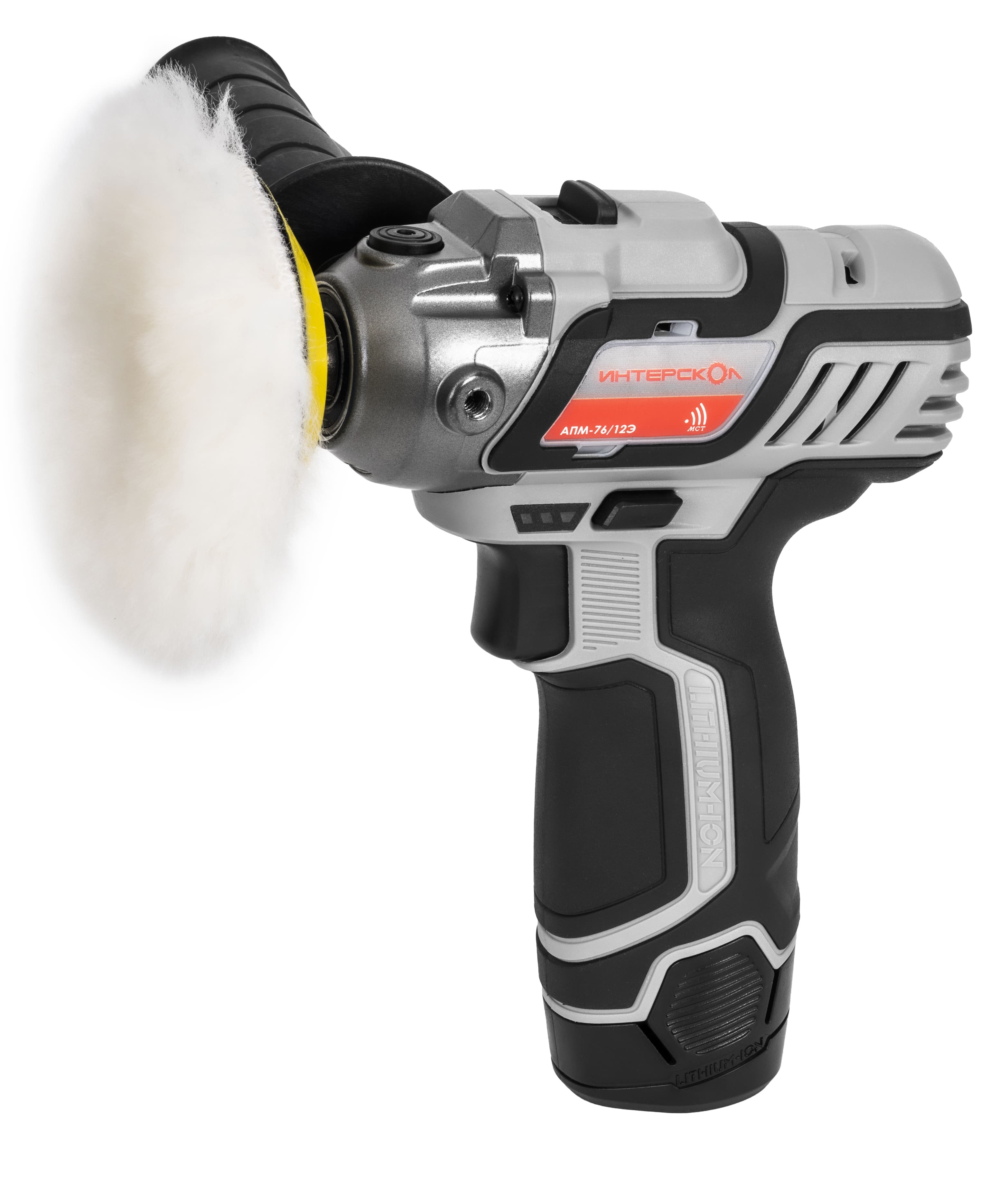 Аккумуляторная полировальная машина ИНТЕРСКОЛ АПМ-76/12Э, 12 В, 76 мм, 8300 об/мин, с 2 АКБ 2 Ач и ЗУ, в кейсе, 806.2.2.70