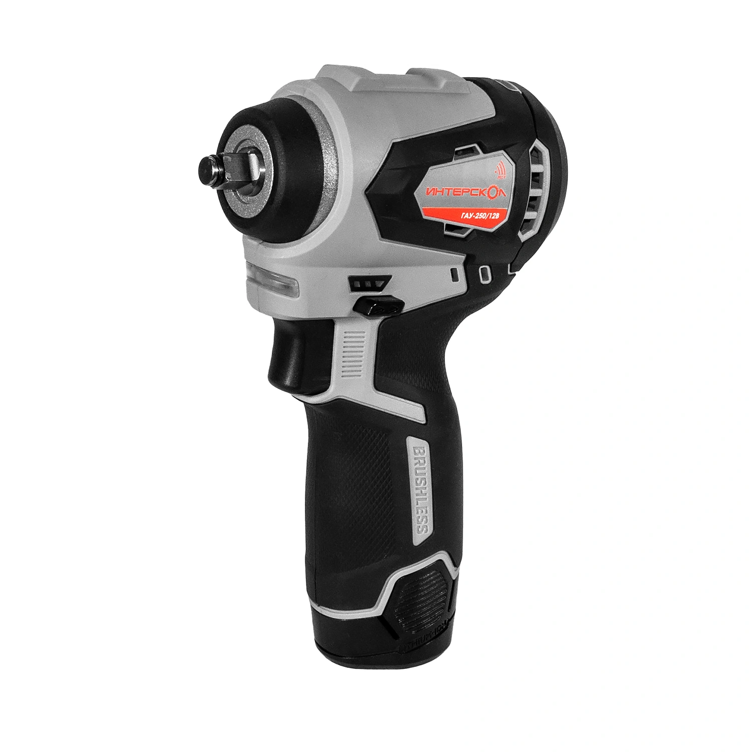 Аккумуляторный ударный гайковерт ИНТЕРСКОЛ ГАУ-250/12ВЭ, 12 В, 250 Нм, 3200 уд/мин, с АКБ 2 Ач и ЗУ (804.1.0.70-B2C)