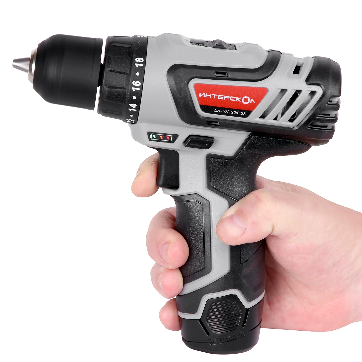 Аккумуляторная дрель-шуруповерт ИНТЕРСКОЛ ДА-10/12ЭР 28, 12 В, 1450 об/мин, с 2 АКБ 2 Ач и ЗУ, в кейсе (595.2.2.20)