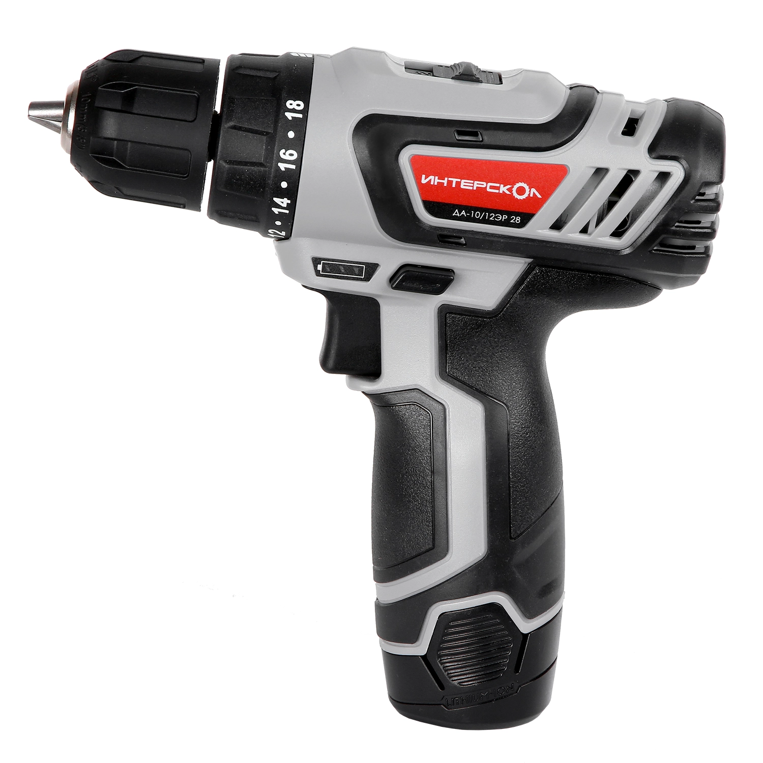 Аккумуляторная дрель-шуруповерт ИНТЕРСКОЛ ДА-10/12ЭР 28, 12 В, 1450 об/мин, с 2 АКБ 2 Ач и ЗУ, в кейсе (595.2.2.20)