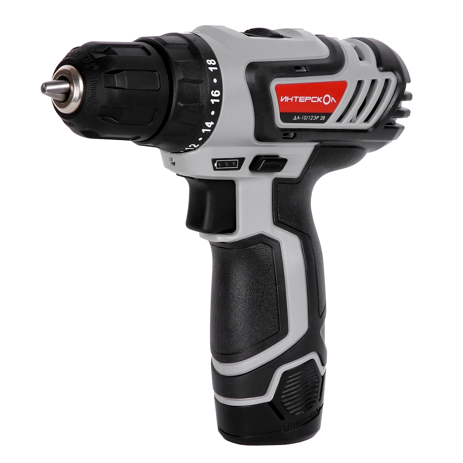 Аккумуляторная дрель-шуруповерт ИНТЕРСКОЛ ДА-10/12ЭР 28, 12 В, 1450 об/мин, с 2 АКБ 2 Ач и ЗУ, в кейсе (595.2.2.20)