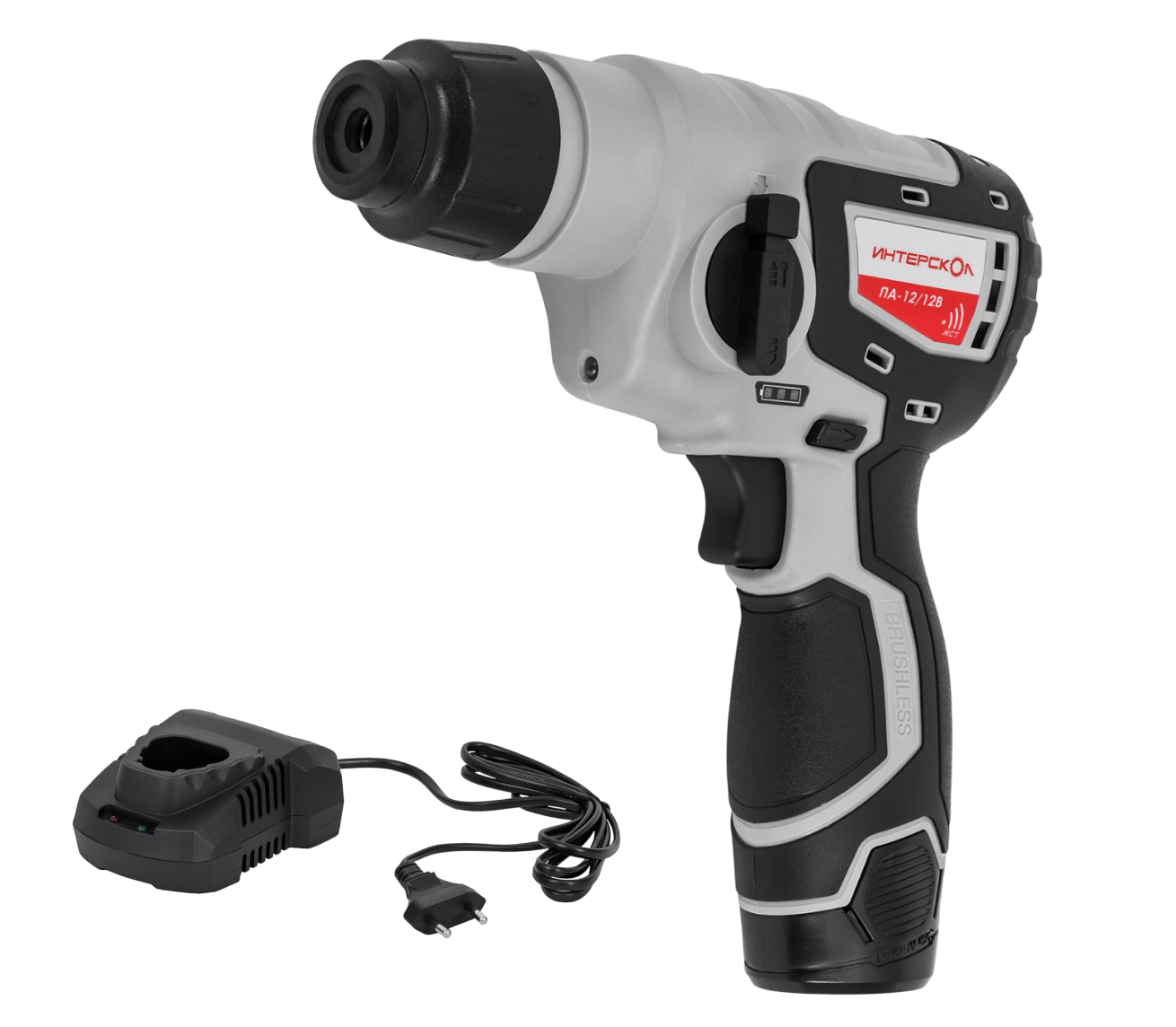 Аккумуляторный перфоратор ИНТЕРСКОЛ ПА-12/12В, 12 В, 1.2 Дж, 4250 уд/мин, с АКБ 2 Ач и ЗУ (648.0.0.70-B2C)