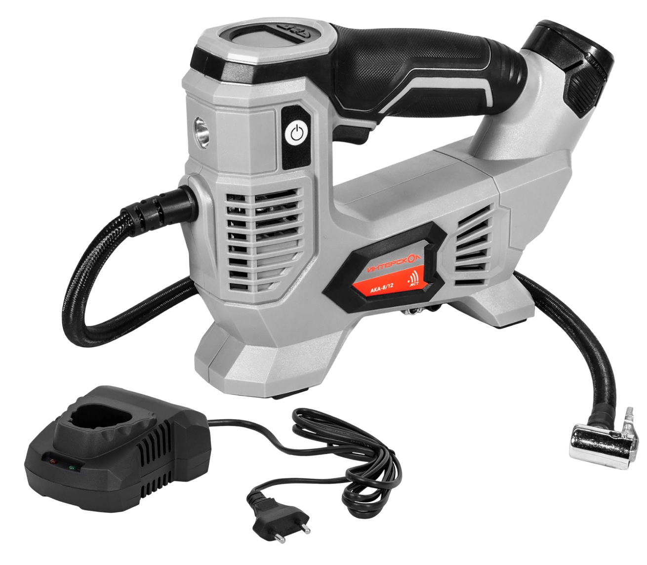 Аккумуляторный компрессор ИНТЕРСКОЛ АКА-8/12ЭМ, 12 В, 10.3 бар, 60 л/мин, с АКБ 2 Ач и ЗУ