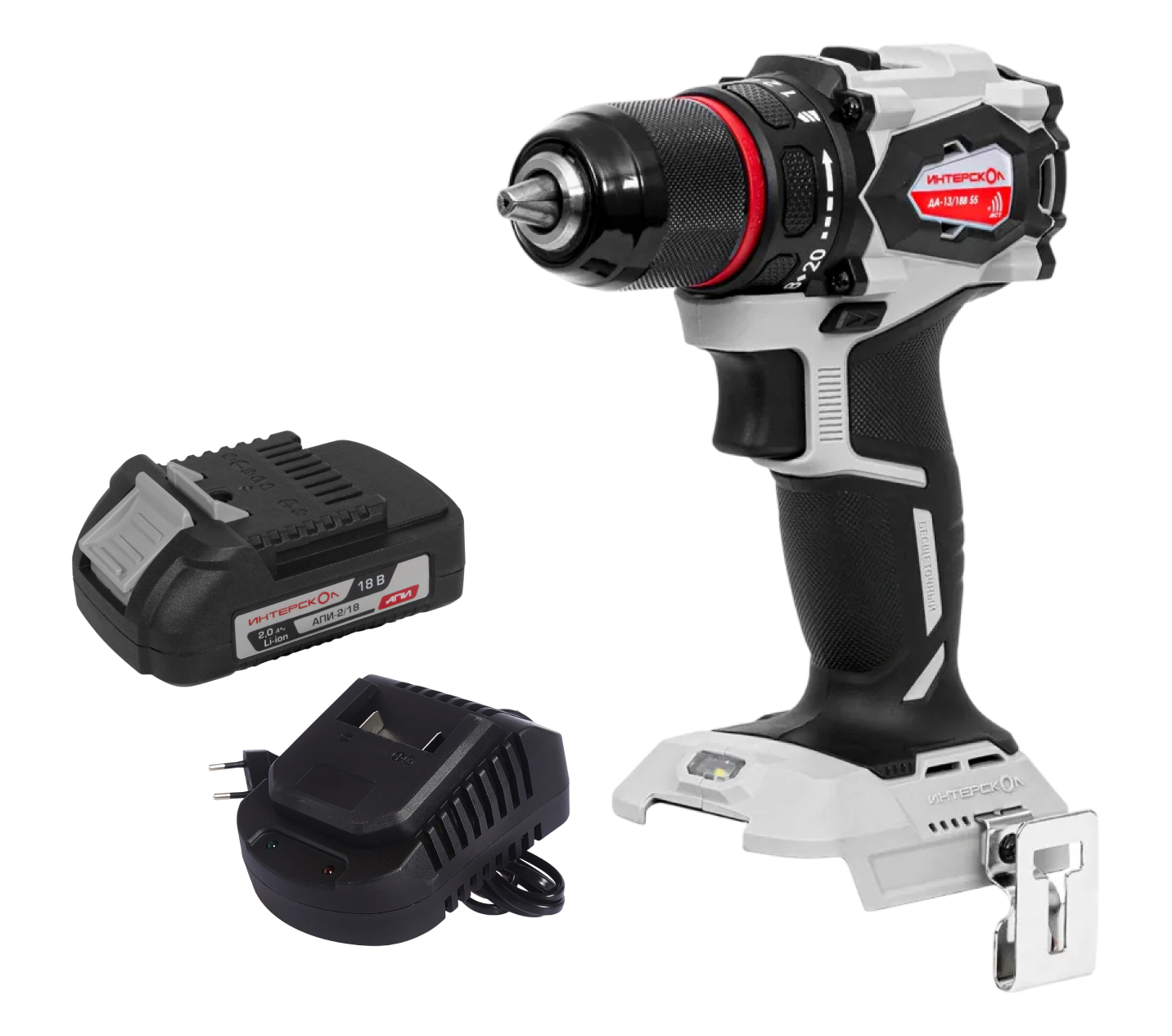 Аккумуляторная дрель-шуруповерт ИНТЕРСКОЛ ДА-13/18В 55, 18 В, 1850 об/мин, с АКБ 2 Ач и ЗУ (952.0.0.70-B2C)