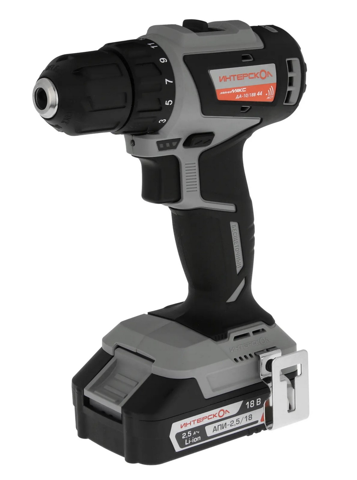 Аккумуляторная дрель-шуруповерт ИНТЕРСКОЛ МиниМАКС ДА-10/18В 44, 18 В, 1650 об/мин, с 2 АКБ 2.5 Ач и ЗУ, в кейсе (759.2.2.45)
