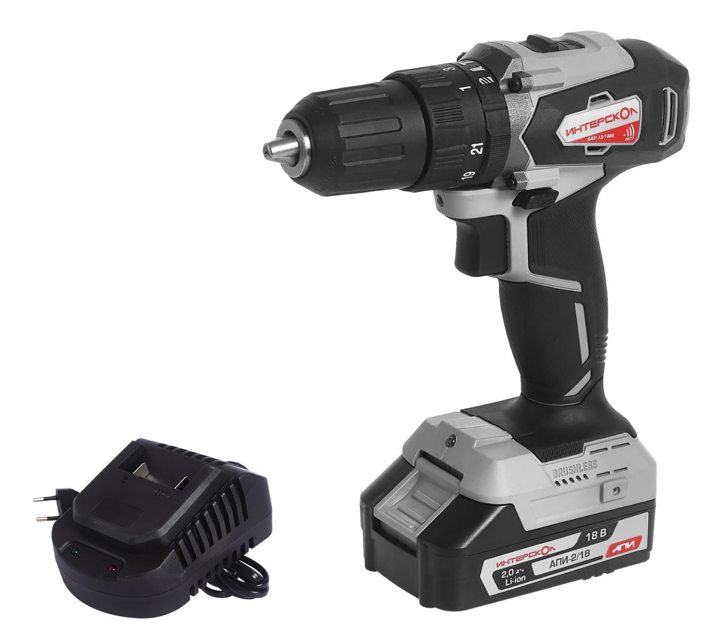 Дрель-шуруповерт ИНТЕРСКОЛ ДАУ-13/18ВК 45, 18 В, 1700 об/мин, 25500 уд/мин, с АКБ 2 Ач и ЗУ, в кейсе (573.0.0.70-B2C)