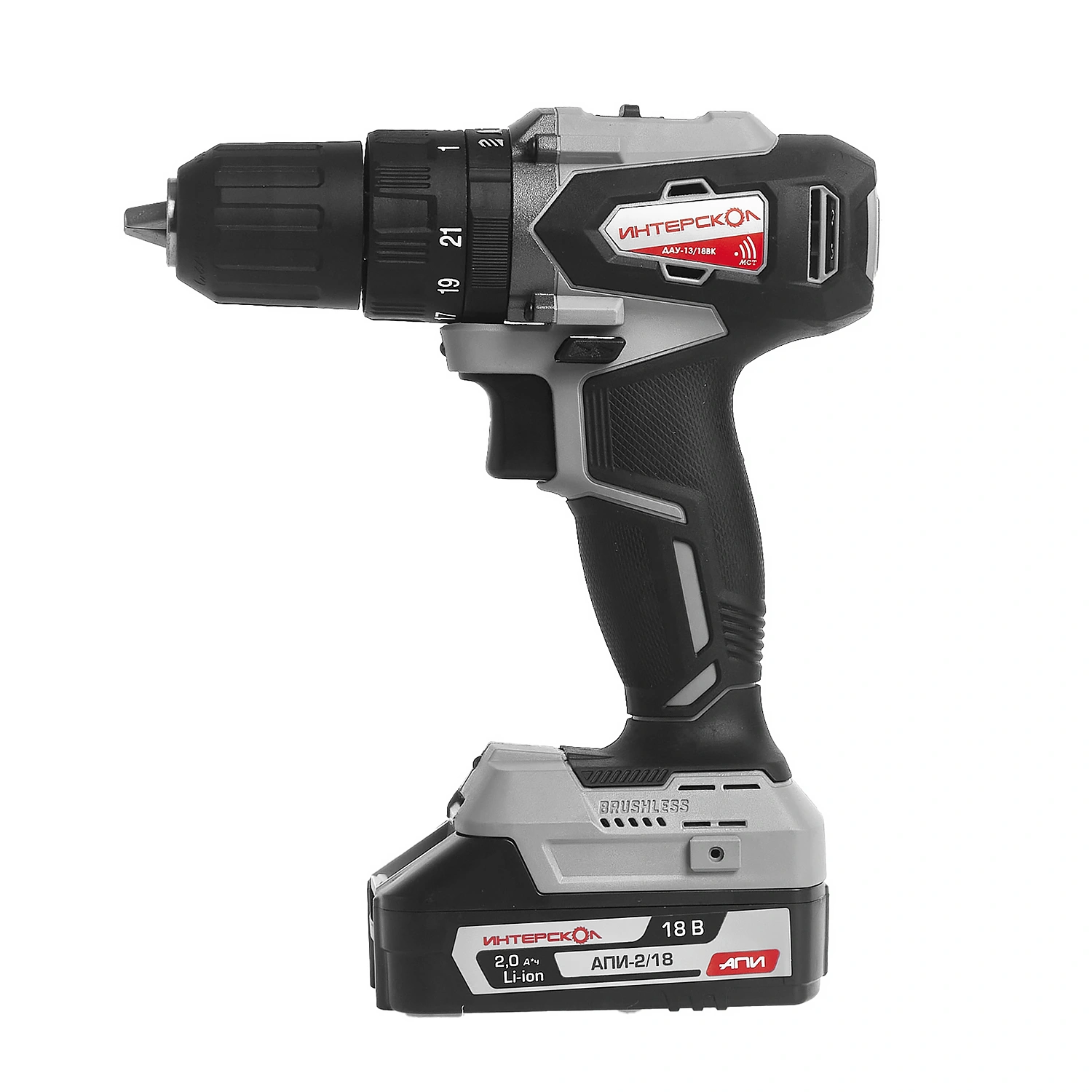 Дрель-шуруповерт ИНТЕРСКОЛ ДАУ-13/18ВК 45, 18 В, 1700 об/мин, 25500 уд/мин, с АКБ 2 Ач и ЗУ, в кейсе (573.0.0.70-B2C)