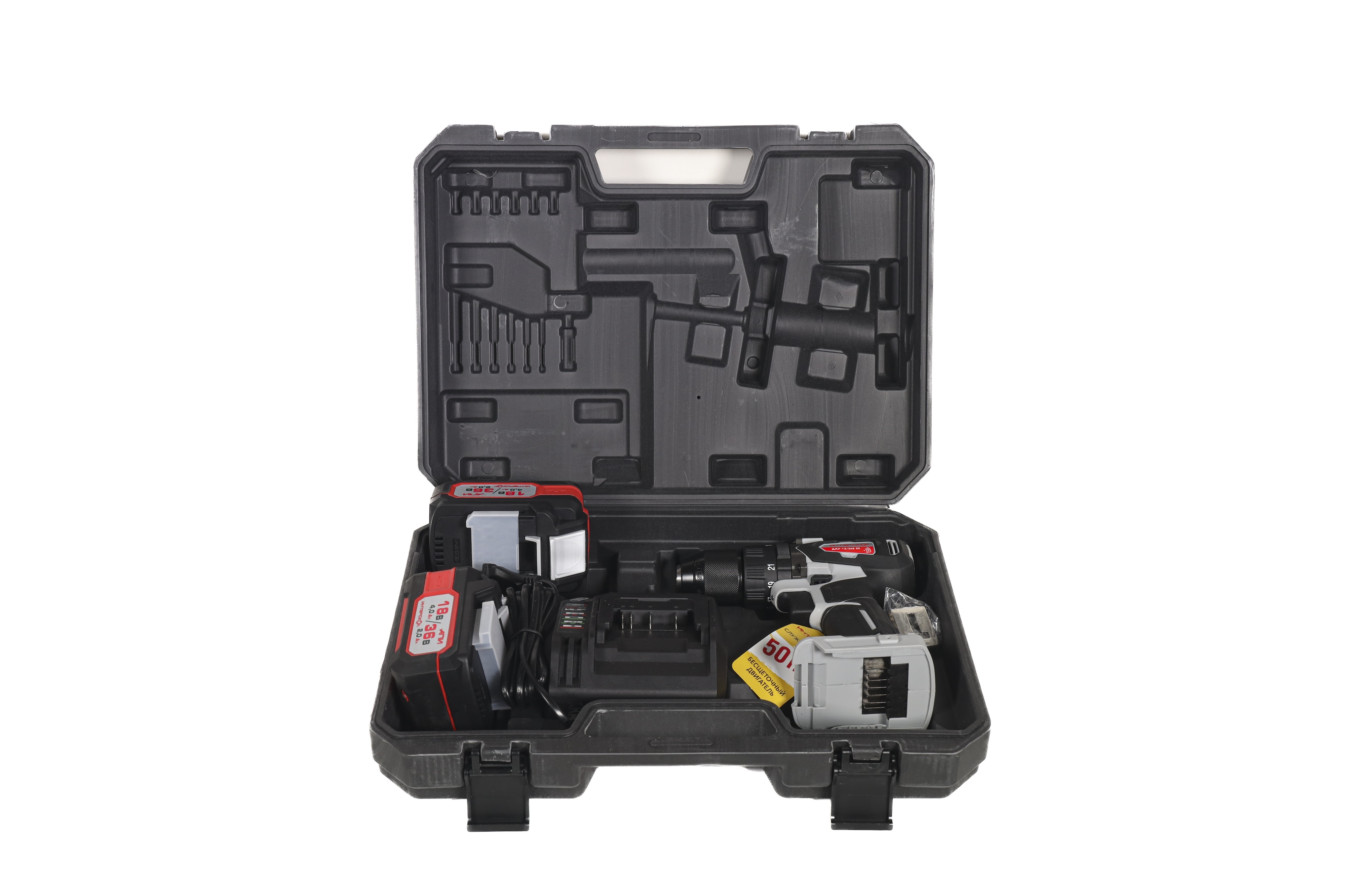 Дрель-шуруповерт ИНТЕРСКОЛ ДАУ-13/36В 50, 36 В, 1700 об/мин, 25500 уд/мин, с 2 АКБ 2 Ач и ЗУ, в кейсе (850.2.2.70)