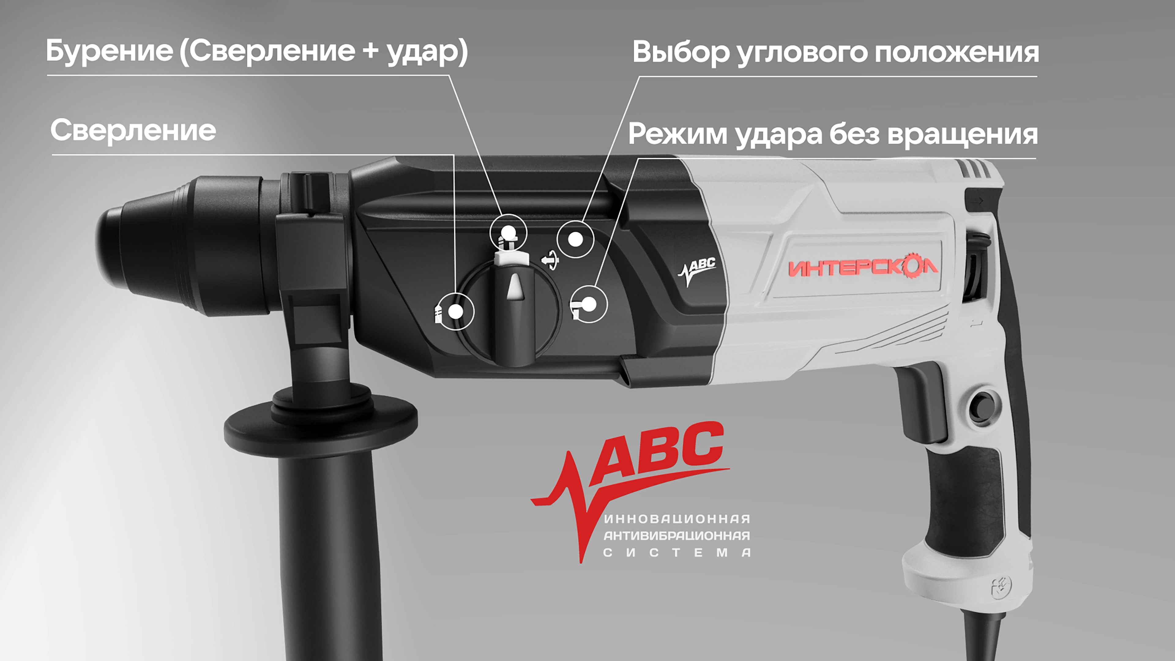 Перфоратор ИНТЕРСКОЛ П-32/1100АВС, с активной виброзащитой, 1100 Вт, 3.4 Дж, 5300 уд/мин (977.1.0.70)