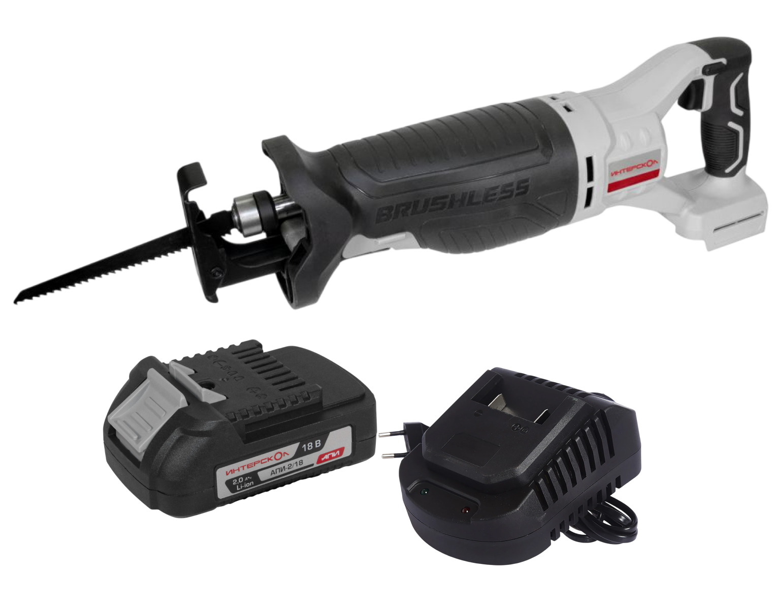 Сабельная пила ИНТЕРСКОЛ НПА-150/18ВМ, 18 В, 3000 ход/мин, 28 мм, с АКБ 2 Ач и ЗУ (763.0.0.70-B2C)
