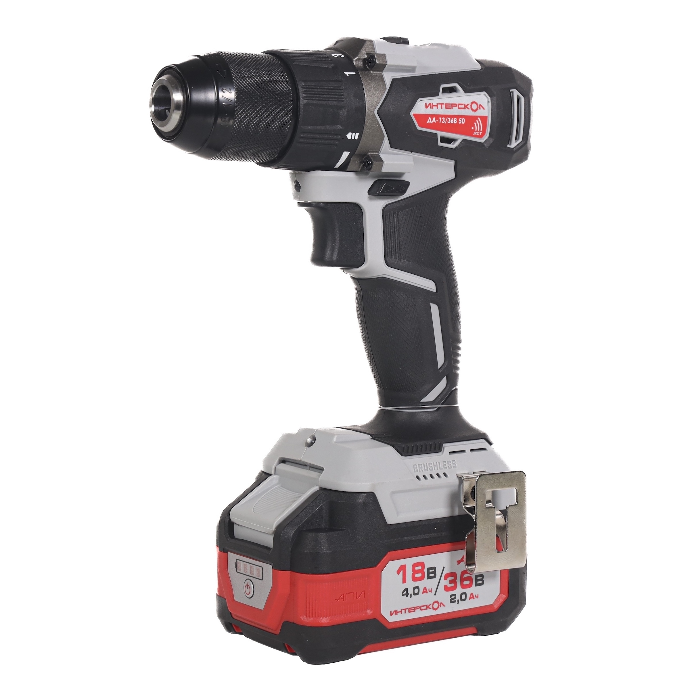 Аккумуляторная дрель-шуруповерт ИНТЕРСКОЛ ДА-13/36В 50, 36 В, 1700 об/мин, с 2 АКБ 2 Ач и ЗУ, в кейсе (851.2.2.70)
