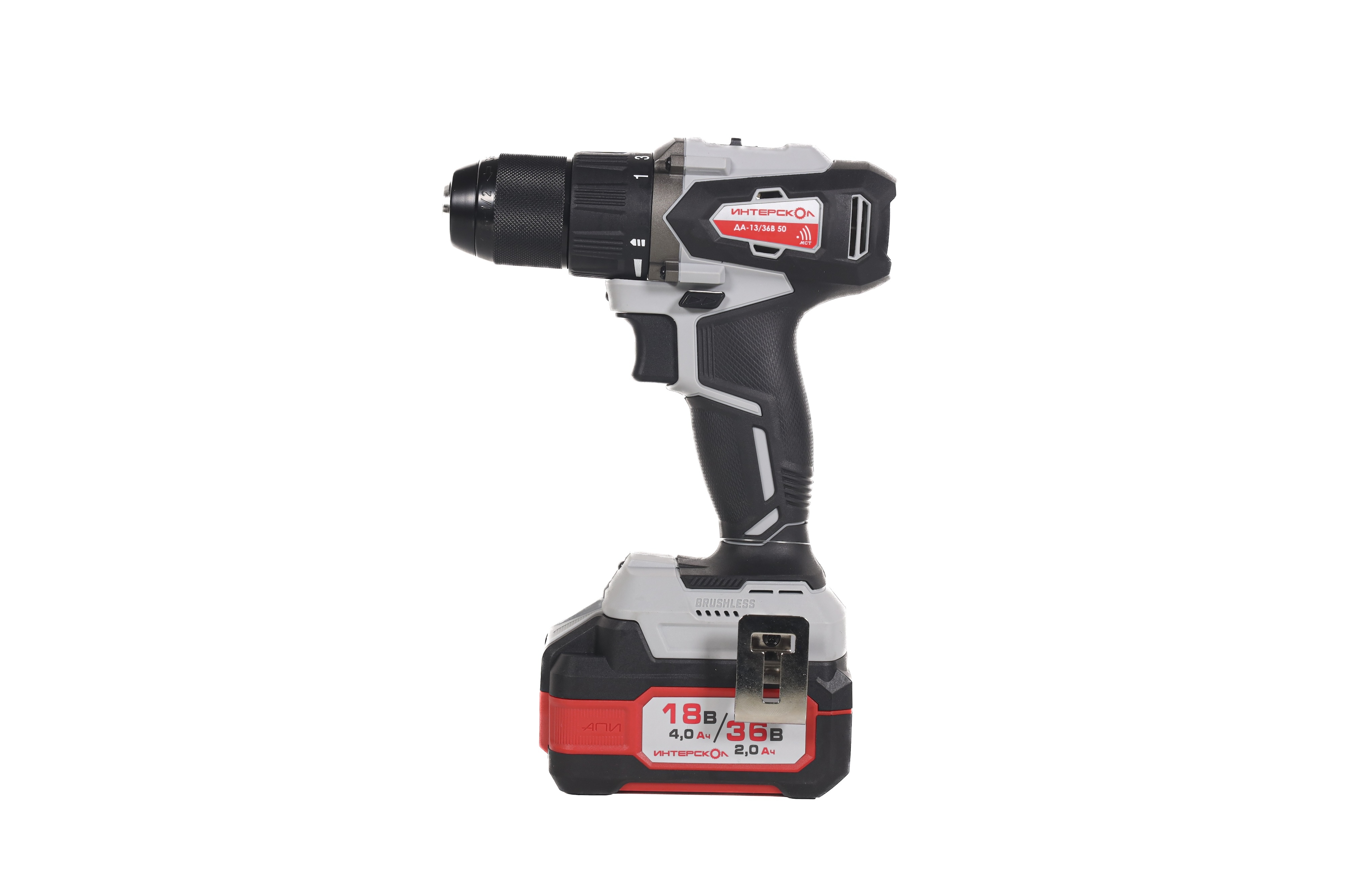 Аккумуляторная дрель-шуруповерт ИНТЕРСКОЛ ДА-13/36В 50, 36 В, 1700 об/мин, с 2 АКБ 2 Ач и ЗУ, в кейсе (851.2.2.70)
