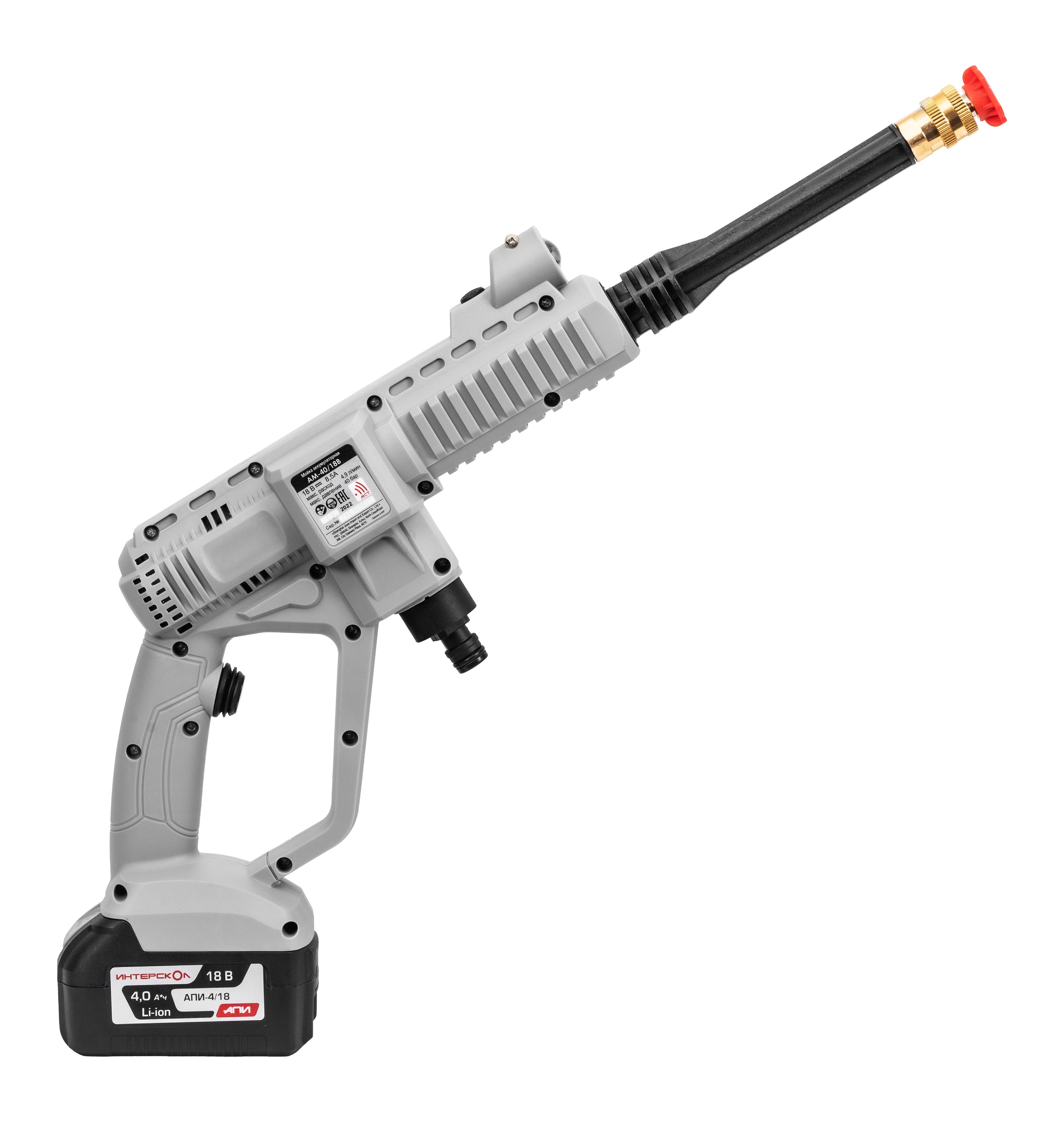 Аккумуляторная мойка высокого давления ИНТЕРСКОЛ АМ-40/18В, 18 В, 40 бар, 292.2 л/ч, без АКБ и ЗУ (746.0.0.70)