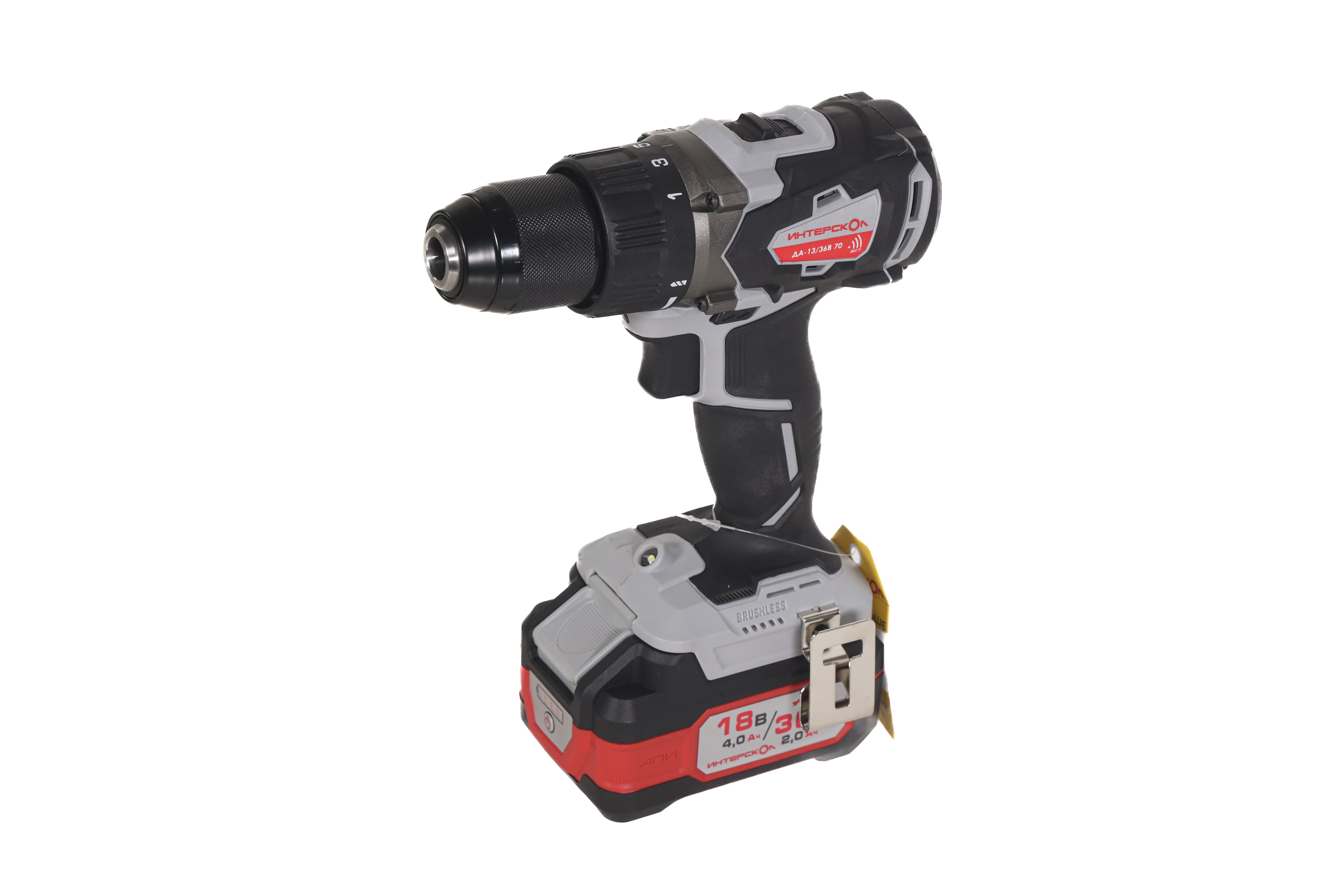 Аккумуляторная дрель-шуруповерт ИНТЕРСКОЛ ДА-13/36В 70, 36 В, 1900 об/мин, с 2 АКБ 2 Ач и ЗУ, в кейсе (814.2.2.70)