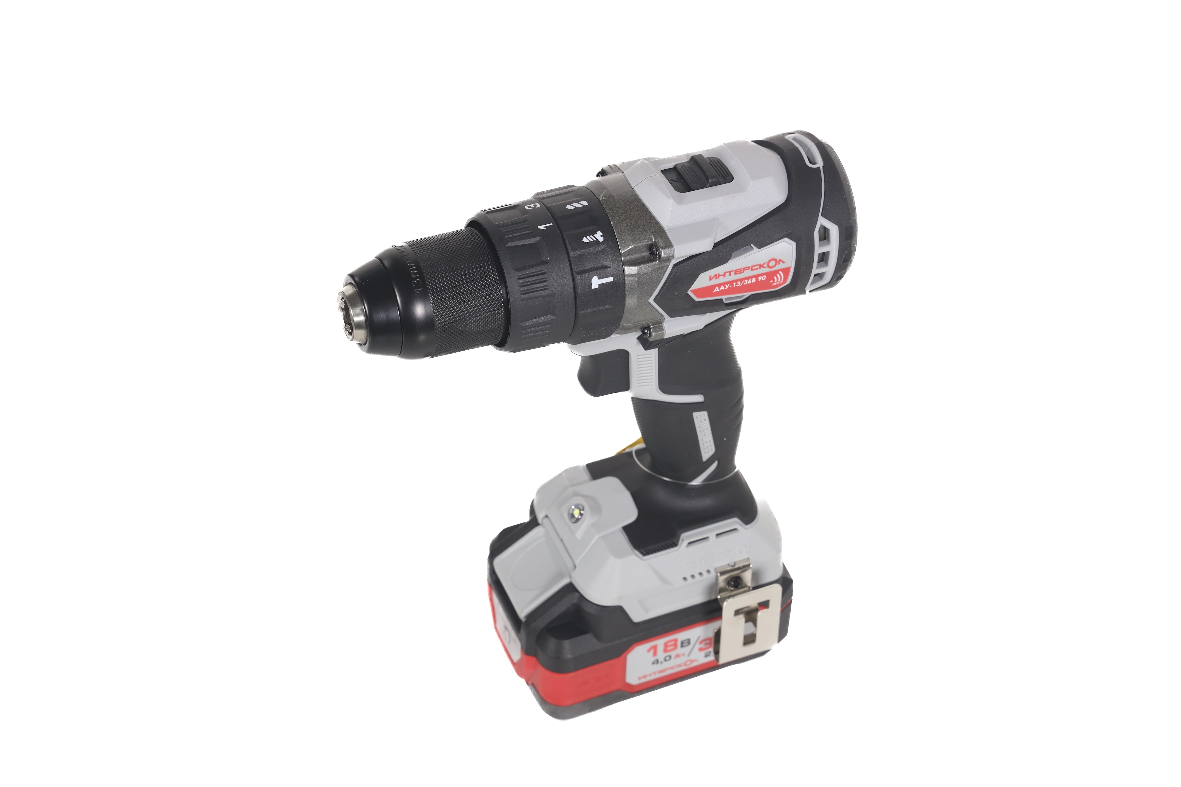 Ударная дрель-шуруповерт ИНТЕРСКОЛ ДА-13/36В 90, 36 В, 2000 об/мин, 30000 уд/мин, с 2 АКБ 2 Ач и ЗУ, в кейсе (860.2.2.70)