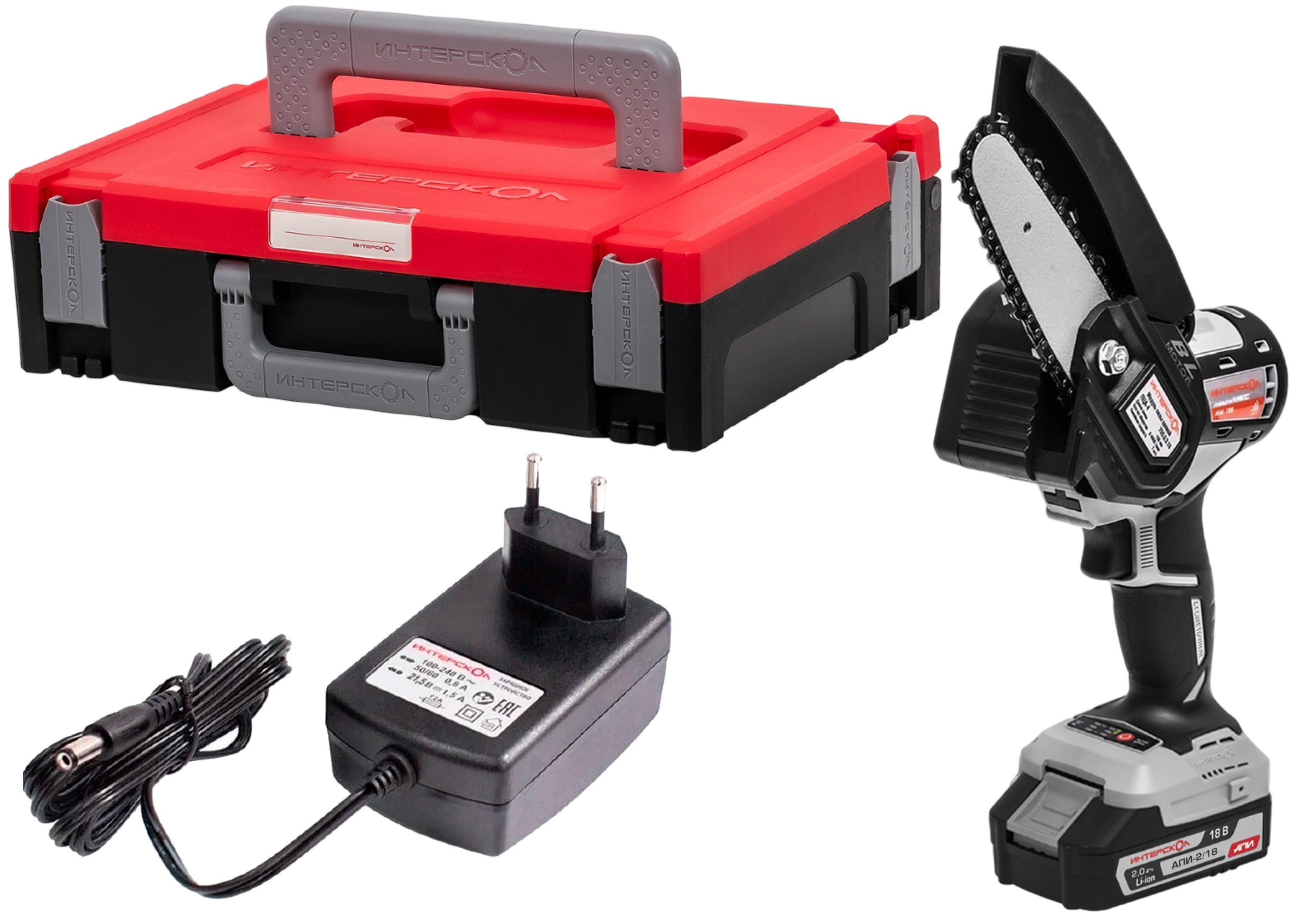 Аккумуляторная цепная пила ИНТЕРСКОЛ ПЦА-4 МультиМАКС18, 18 В, 10 см, c АКБ 2 Ач и ЗУ, в систейнере МультиБОКС (755.1.3.47)