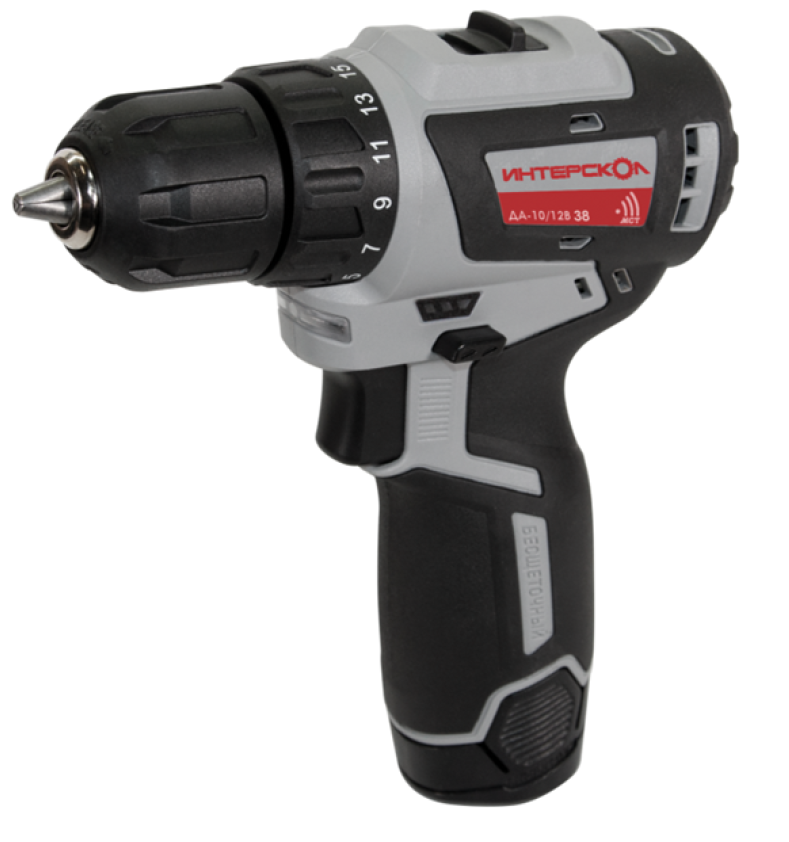 Аккумуляторная дрель-шуруповерт ИНТЕРСКОЛ МиниМАКС ДА-10/12В 38, 12 В, 1550 об/мин, с 2 АКБ 2.5 Ач и ЗУ, в кейсе (757.2.2.45)