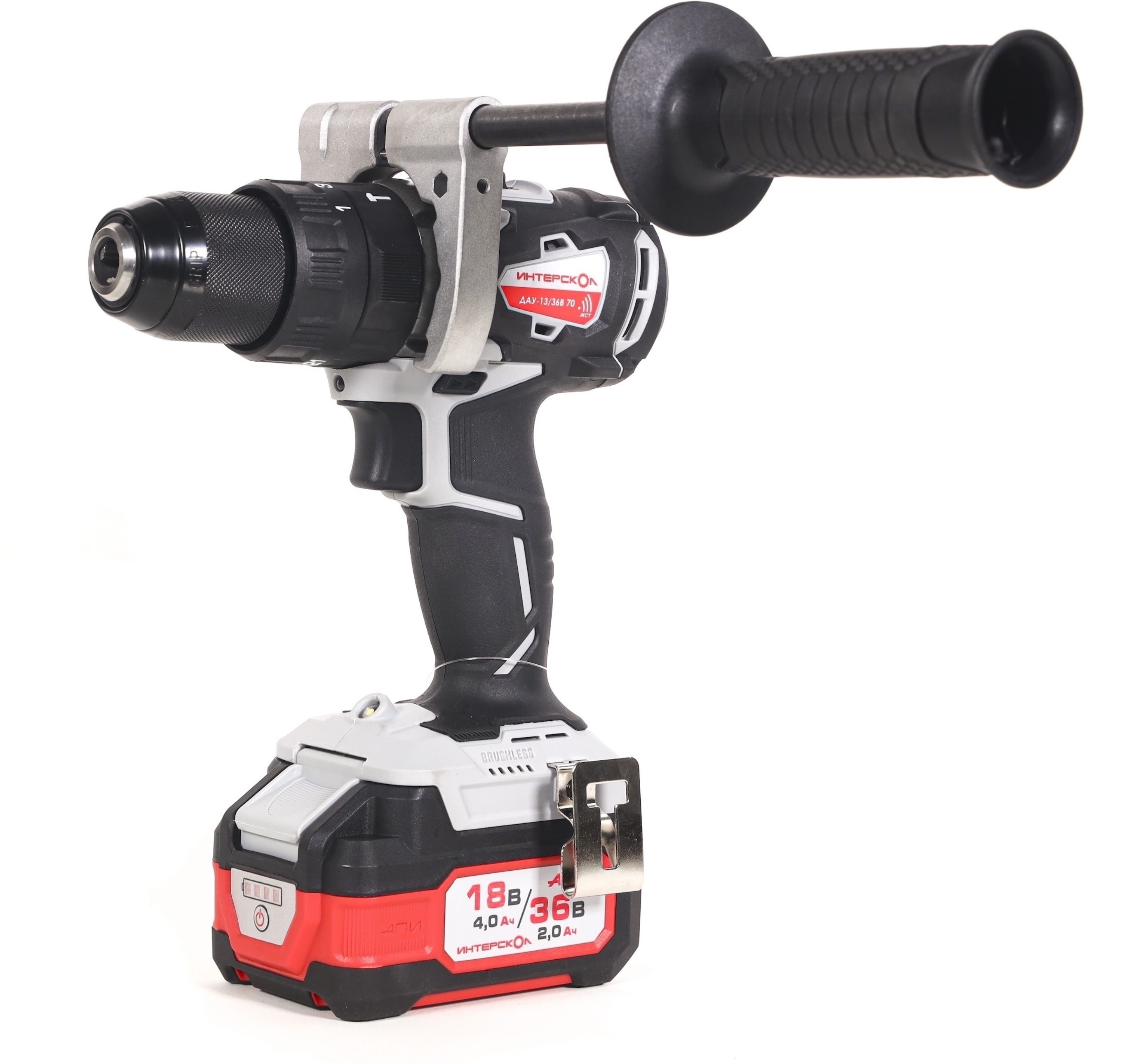 Дрель-шуруповерт ИНТЕРСКОЛ ДАУ-13/36В 70, 36 В, 1900 об/мин, 30000 уд/мин, с 2 АКБ 2 Ач и ЗУ, в кейсе (813.2.2.70)
