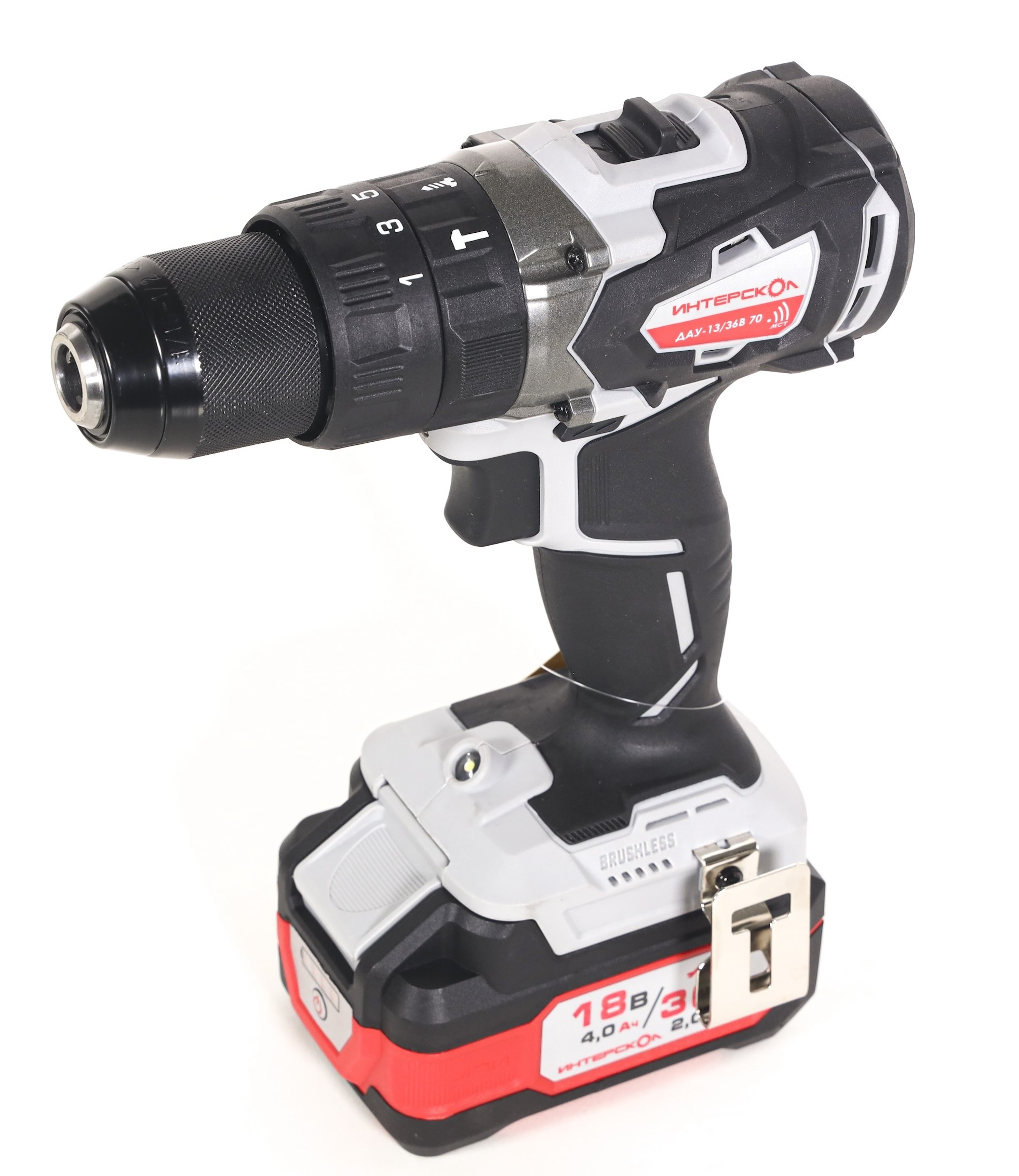 Дрель-шуруповерт ИНТЕРСКОЛ ДАУ-13/36В 70, 36 В, 1900 об/мин, 30000 уд/мин, с 2 АКБ 2 Ач и ЗУ, в кейсе (813.2.2.70)
