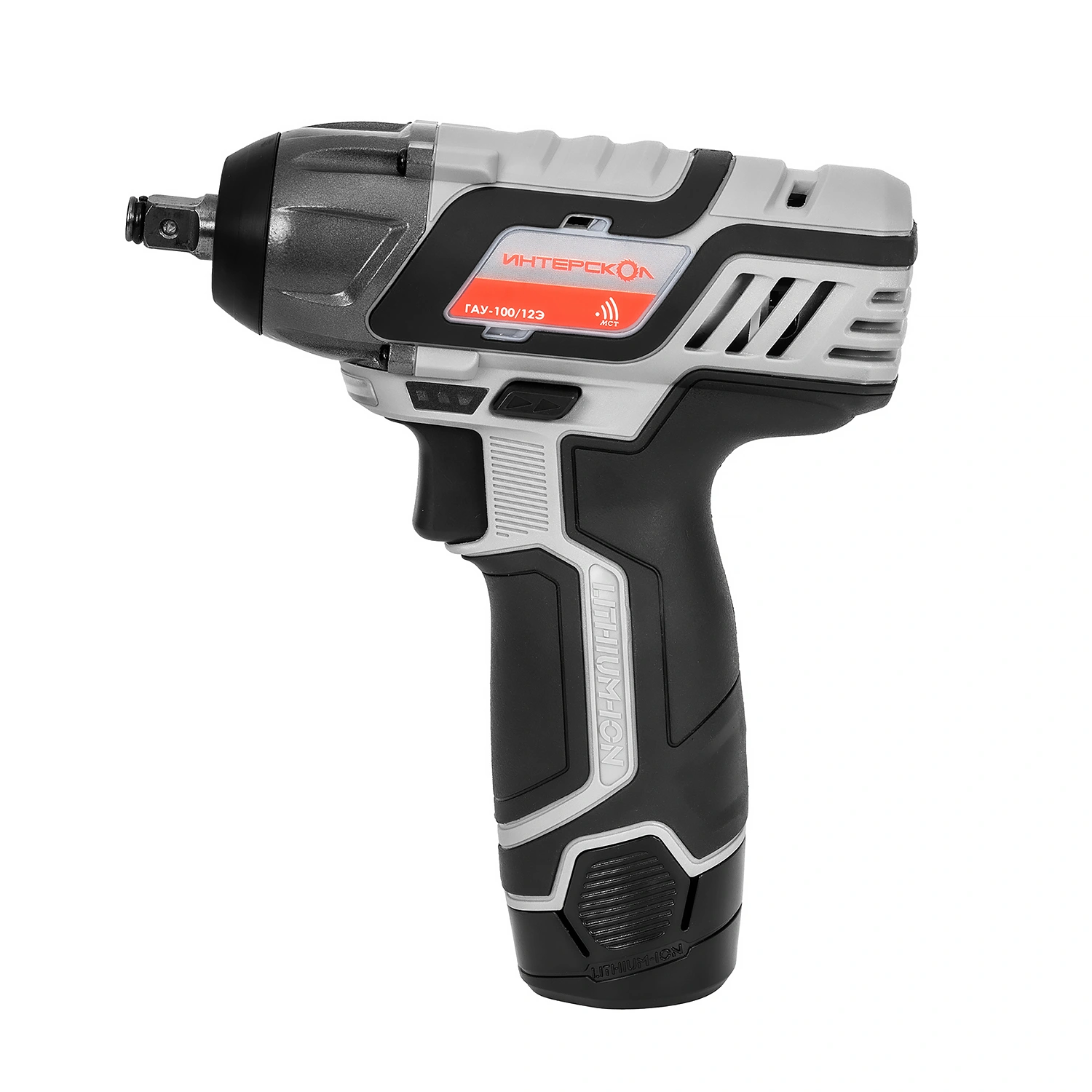 Аккумуляторный ударный гайковерт ИНТЕРСКОЛ ГАУ-100/12Э, 12 В, 100 Нм, 3000 уд/мин, с АКБ 2 Ач и ЗУ (807.0.0.70-B2C)