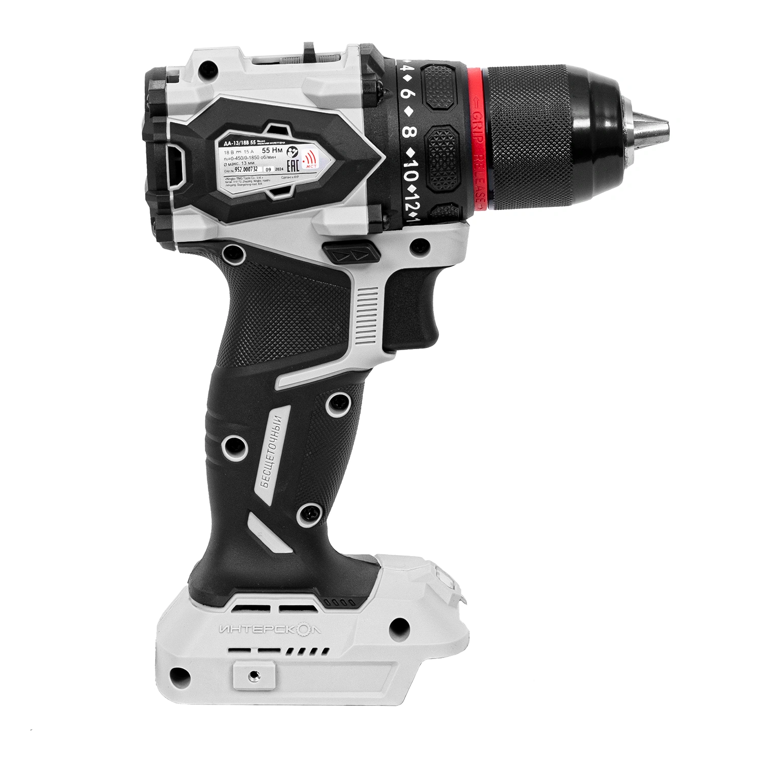 Аккумуляторная дрель-шуруповерт ИНТЕРСКОЛ ДА-13/18В 55, 18 В, 1850 об/мин, без АКБ и ЗУ (952.0.0.70)