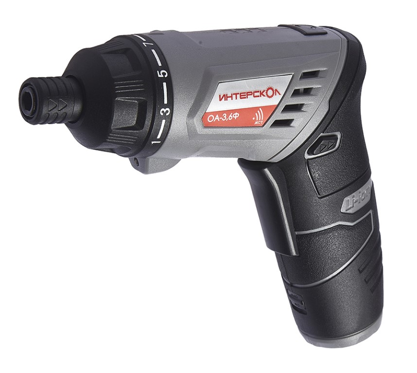 Аккумуляторная отвертка ИНТЕРСКОЛ ОА-3,6Ф, 3.6 В, 5 Н·м, 200 об/мин, 1 АКБ 1.3 Ач и ЗУ, в кейсе, 433.0.1.00