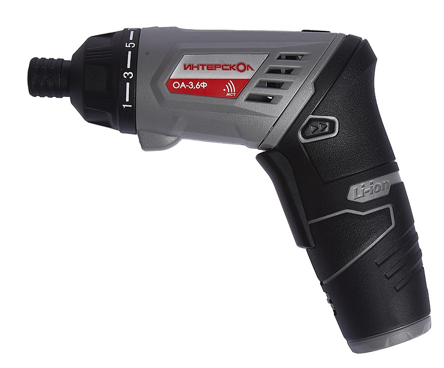Аккумуляторная отвертка ИНТЕРСКОЛ ОА-3,6Ф, 3.6 В, 5 Н·м, 200 об/мин, 1 АКБ 1.3 Ач и ЗУ, в кейсе, 433.0.1.00