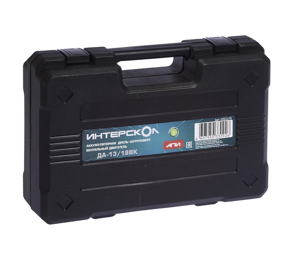 Аккумуляторная дрель-шуруповерт ИНТЕРСКОЛ ДА-13/18ВК 45, 18 В, 1700 об/мин, без АКБ и ЗУ, в кейсе (575.0.0.70)