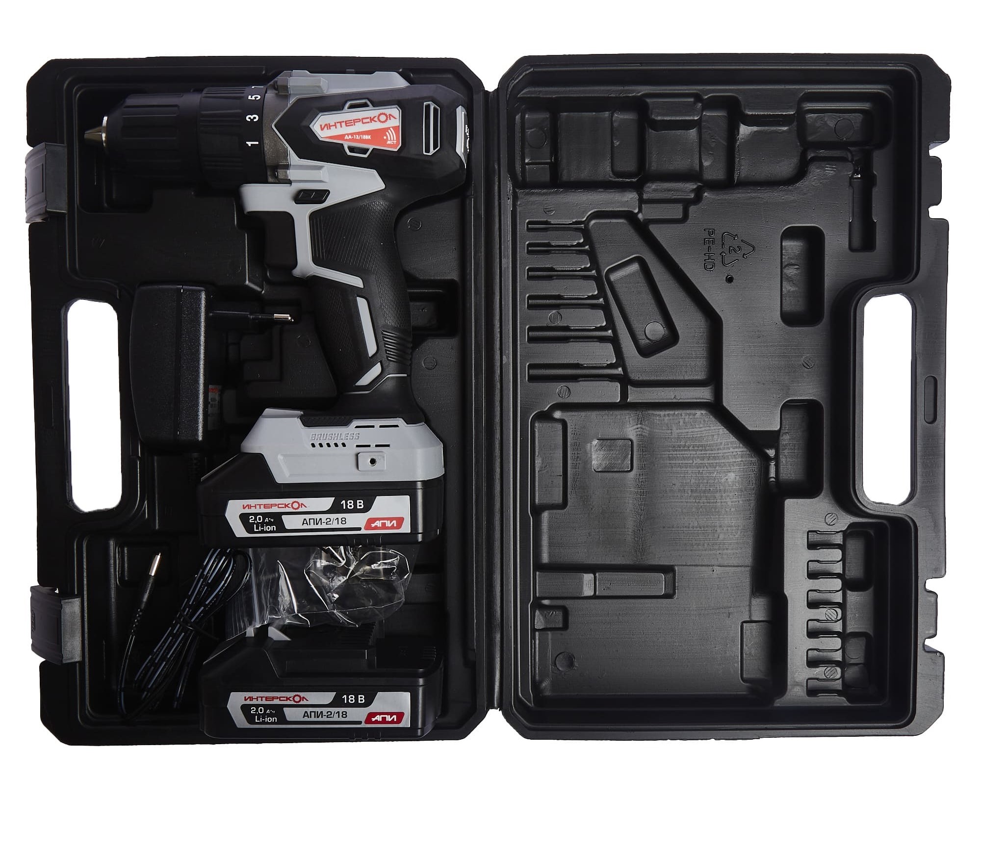Аккумуляторная дрель-шуруповерт ИНТЕРСКОЛ ДА-13/18ВК 45, 18 В, 1700 об/мин, без АКБ и ЗУ, в кейсе (575.0.0.70)