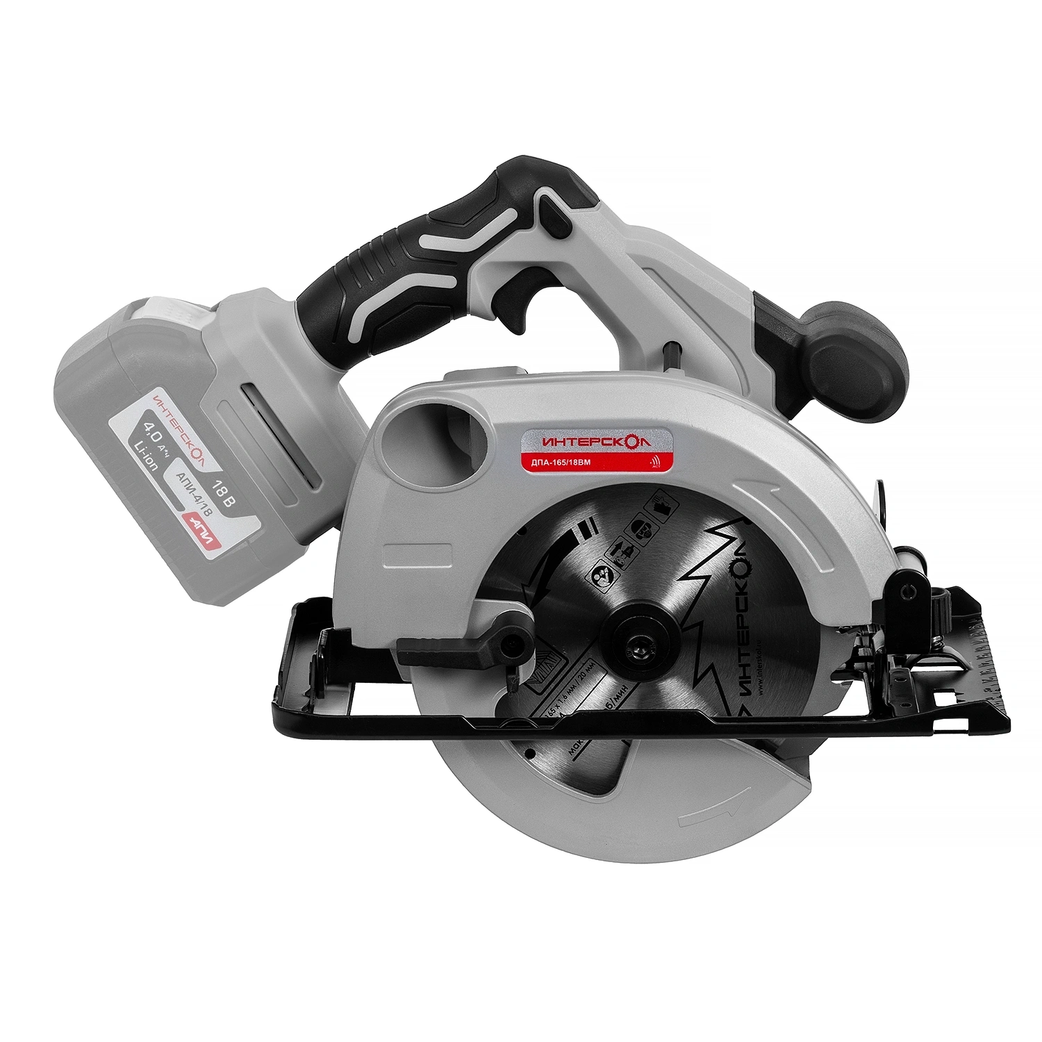 Аккумуляторная дисковая пила ИНТЕРСКОЛ ДПА-165/18ВМ, 18 В, 165 мм, 5000 об/мин, с АКБ 4 Ач и ЗУ (762.4.1.70)