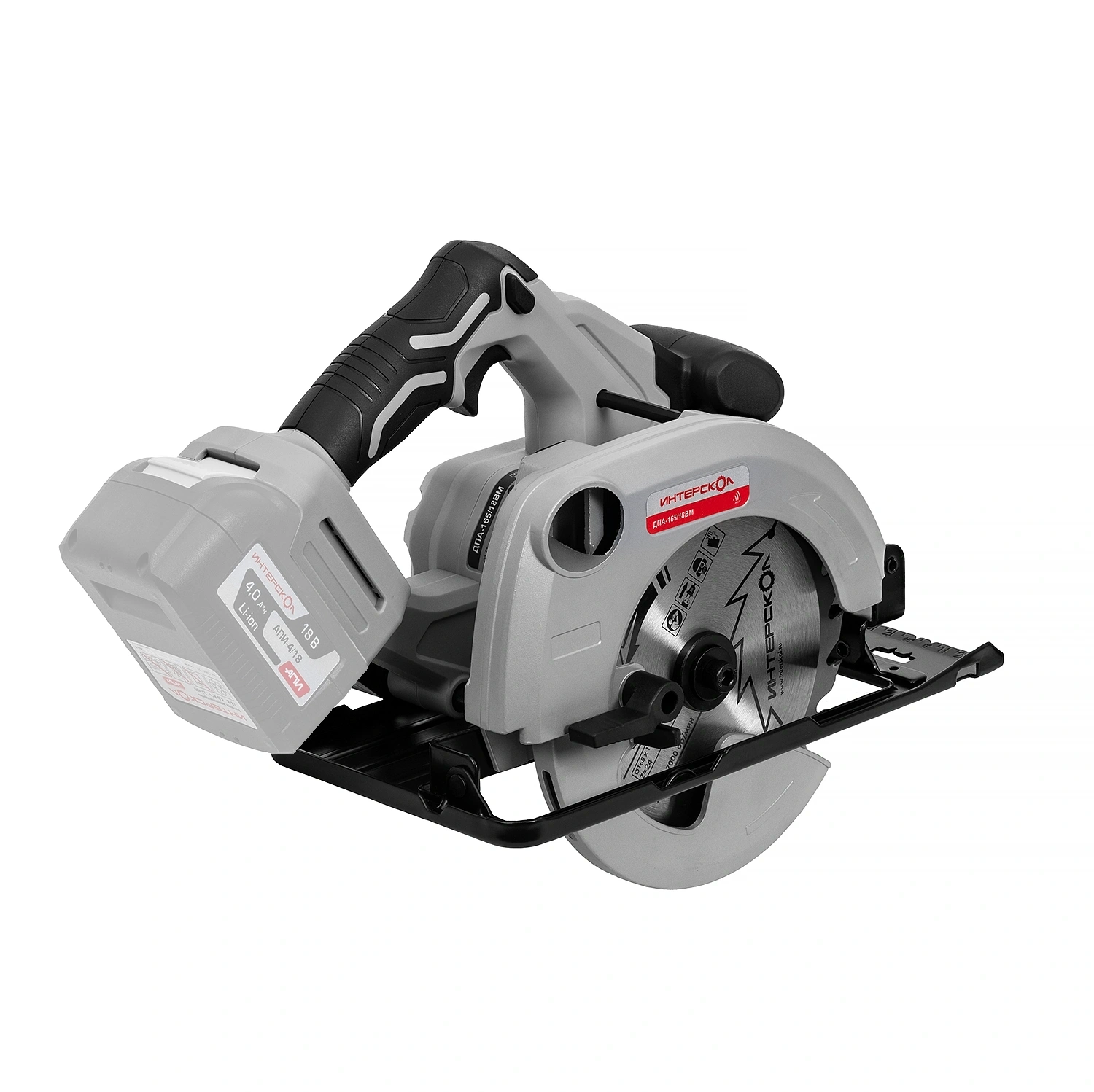 Аккумуляторная дисковая пила ИНТЕРСКОЛ ДПА-165/18ВМ, 18 В, 165 мм, 5000 об/мин, с АКБ 4 Ач и ЗУ (762.4.1.70)
