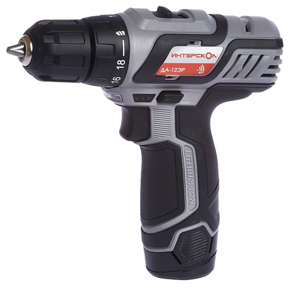 Набор электроинструмента ИНТЕРСКОЛ 12 В: ДА-12ЭР 28 + ГА-70/12ВЭ + ПА-12/12В +УШМ-76/12В, с 2 АКБ 2 Ач и ЗУ