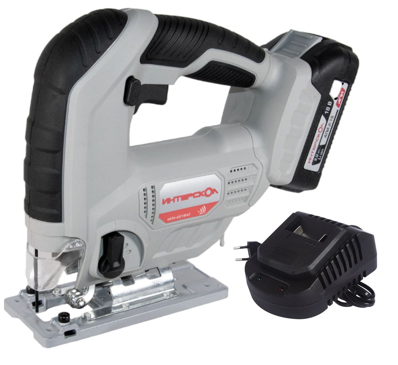 Аккумуляторный лобзик ИНТЕРСКОЛ МПА-65/18Л2, 18 В, 3000 ход/мин, 20 мм, с АКБ 2 Ач и ЗУ (630.0.0.70-B2C)