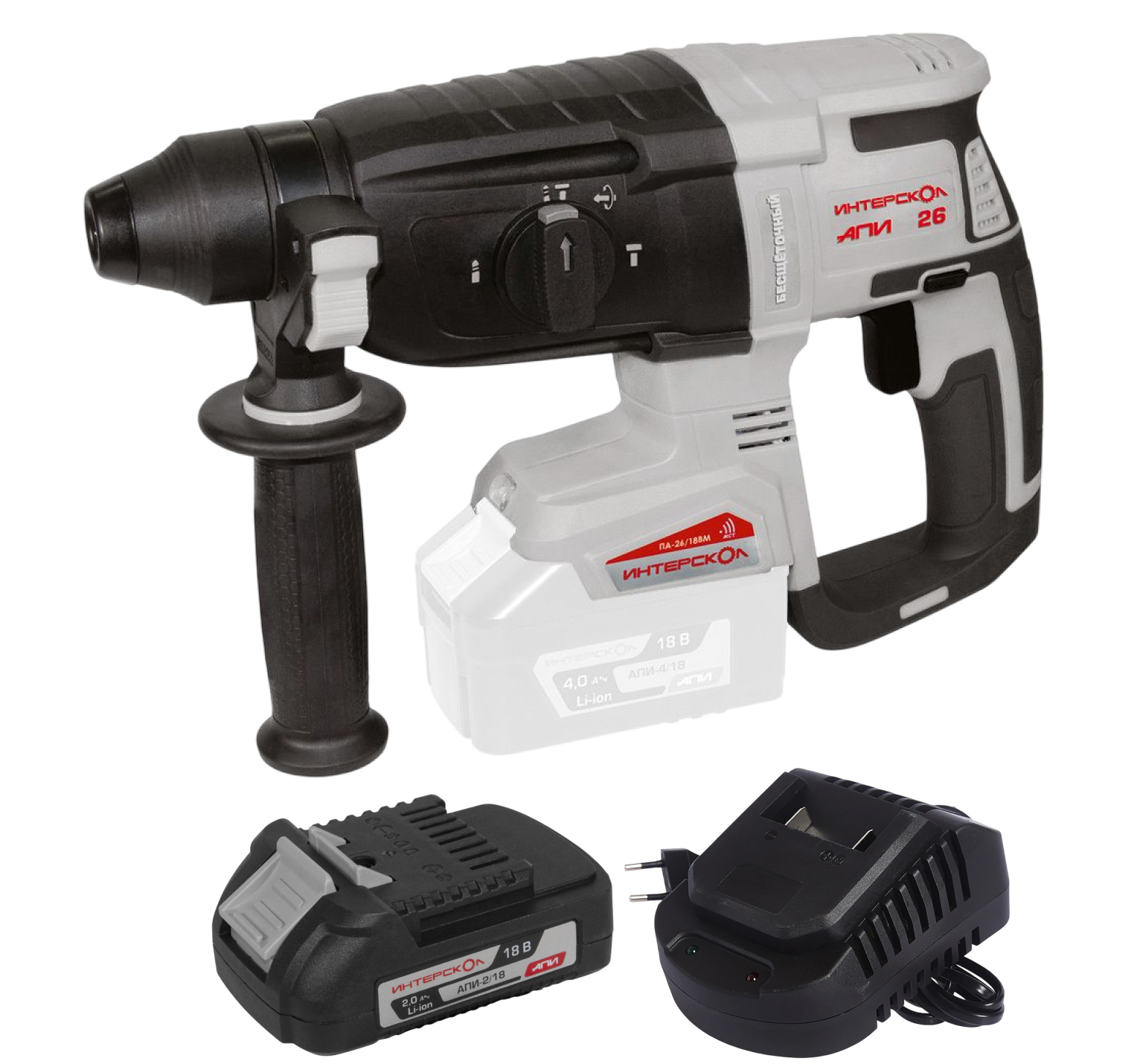 Аккумуляторный перфоратор ИНТЕРСКОЛ ПА-26/18ВM, 18 В, 2.8 Дж, 5300 уд/мин, с АКБ 2 Ач и ЗУ, в кейсе (731.0.0.70-B2C)
