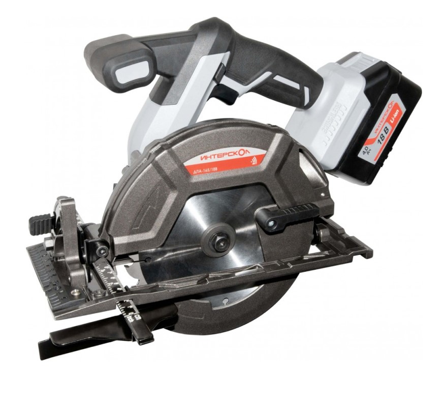 Аккумуляторная дисковая пила ИНТЕРСКОЛ ДПА-165/18В, 18 В, 165 мм, 5000 об/мин, с АКБ 4 Ач и ЗУ (577.4.1.70)