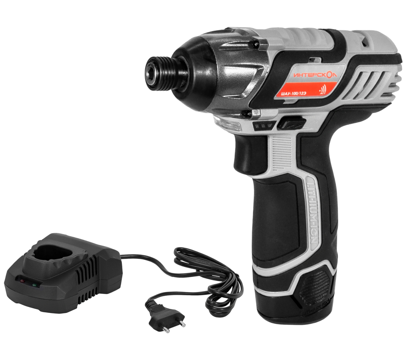 Аккумуляторный ударный шуруповерт ИНТЕРСКОЛ ШАУ-100/12Э, 12 В, 100 Нм, 3000 уд/мин, с АКБ 2 Ач и ЗУ (808.0.0.70-B2C)