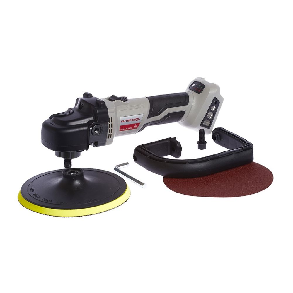 Аккумуляторная полировальная машина ИНТЕРСКОЛ УПМ-180/18ВЭ,, 18 В, 180 мм, 2200 об/мин, с АКБ 2 Ач и ЗУ (642.1.0.70-B2C)