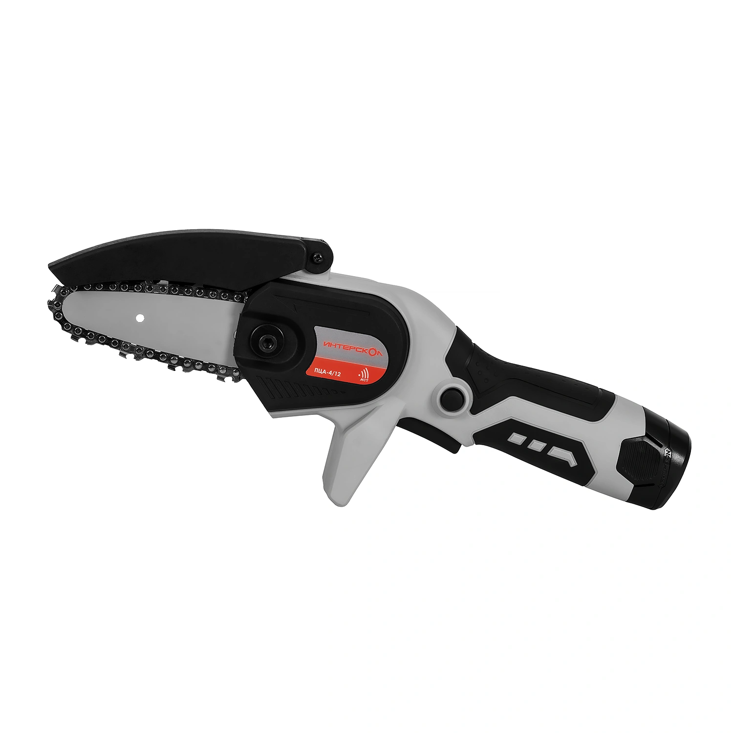 Аккумуляторная цепная пила ИНТЕРСКОЛ ПЦА-4/12, 12 В, 10 см, 3.9 м/с, с АКБ 2 Ач и ЗУ (811.0.0.70-B2C)