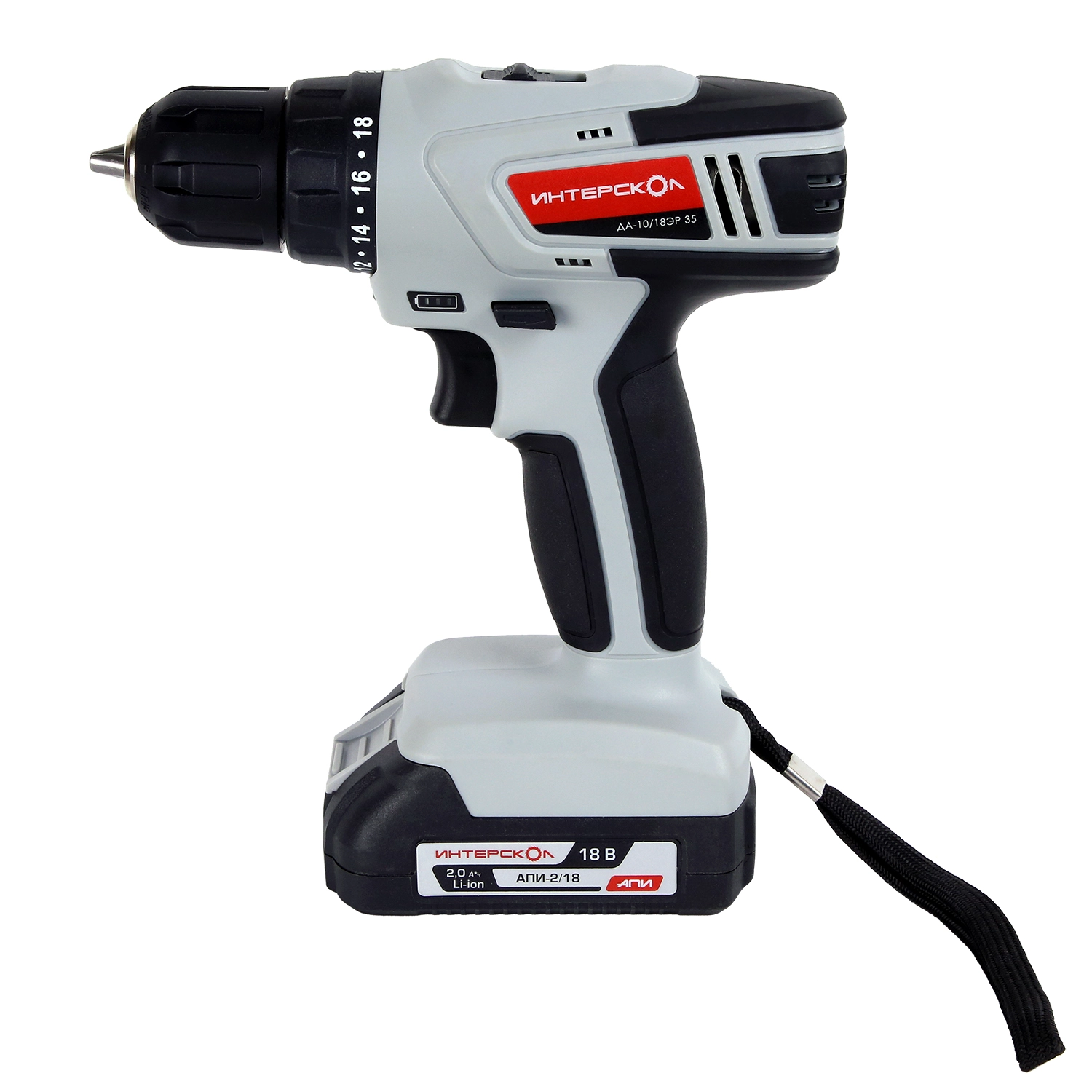 Дрель-шуруповерт ИНТЕРСКОЛ ДА-10/18ЭР 35, 18 В, 1450 об/мин, с 2 АКБ 2 Ач и ЗУ, в кейсе (518.2.2.20)