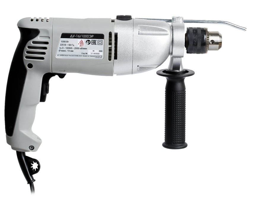 Ударная дрель ИНТЕРСКОЛ ДУ-16/1000ЭР, 1000 Вт, 2500 об/мин, 42000 уд/мин (57.1.3.00)