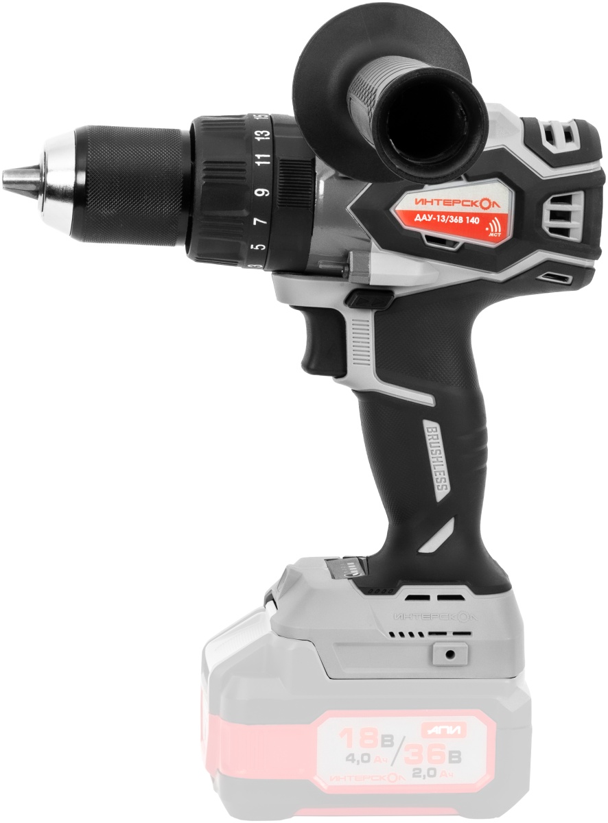 Аккумуляторная ударная дрель-шуруповерт ИНТЕРСКОЛ ДАУ-13/36В 140, 36 В, 2250 об/мин, 30000 уд/мин, с АКБ 4 Ач и ЗУ (852.0.0.70-B4C)