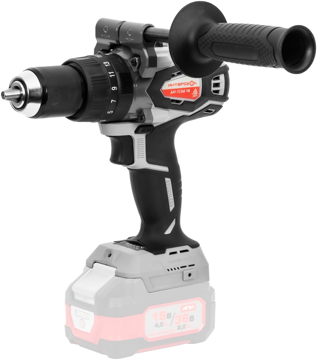 Аккумуляторная ударная дрель-шуруповерт ИНТЕРСКОЛ ДАУ-13/36В 140, 36 В, 2250 об/мин, 30000 уд/мин, с АКБ 4 Ач и ЗУ (852.0.0.70-B4C)