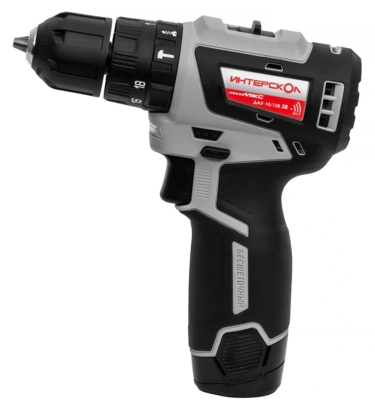 Дрель-шуруповерт ИНТЕРСКОЛ МиниМАКС ДАУ-10/12В, 12 В, 1450 об/мин, 25500 уд/мин, с 2 АКБ 2.5 Ач и ЗУ, в кейсе (767.2.2.45)