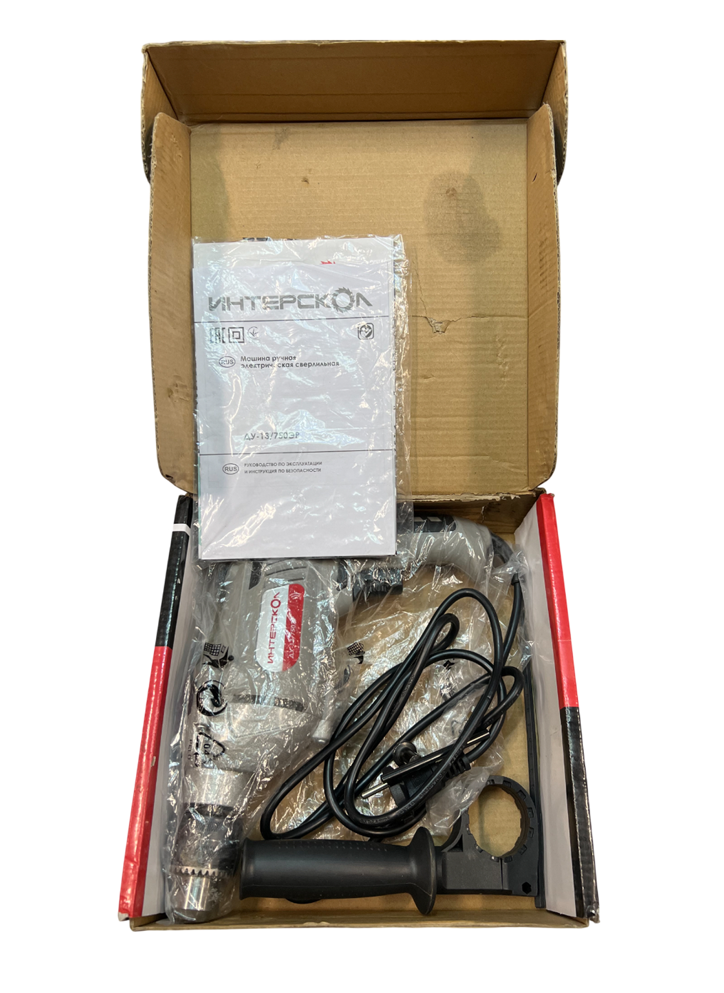 Ударная дрель ИНТЕРСКОЛ ДУ-13/750ЭР, 750 Вт, 2800 об/мин, 45000 уд/мин, (УЦЕНЕННЫЙ ТОВАР) (546.1.0.00/U)
