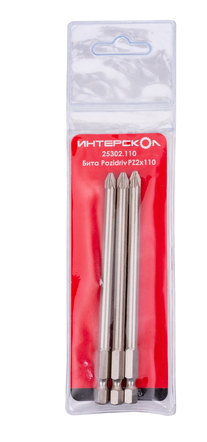 Бита ИНТЕРСКОЛ PZ2, 110 мм хвостовик 1/4", 3 шт. (25302.110)