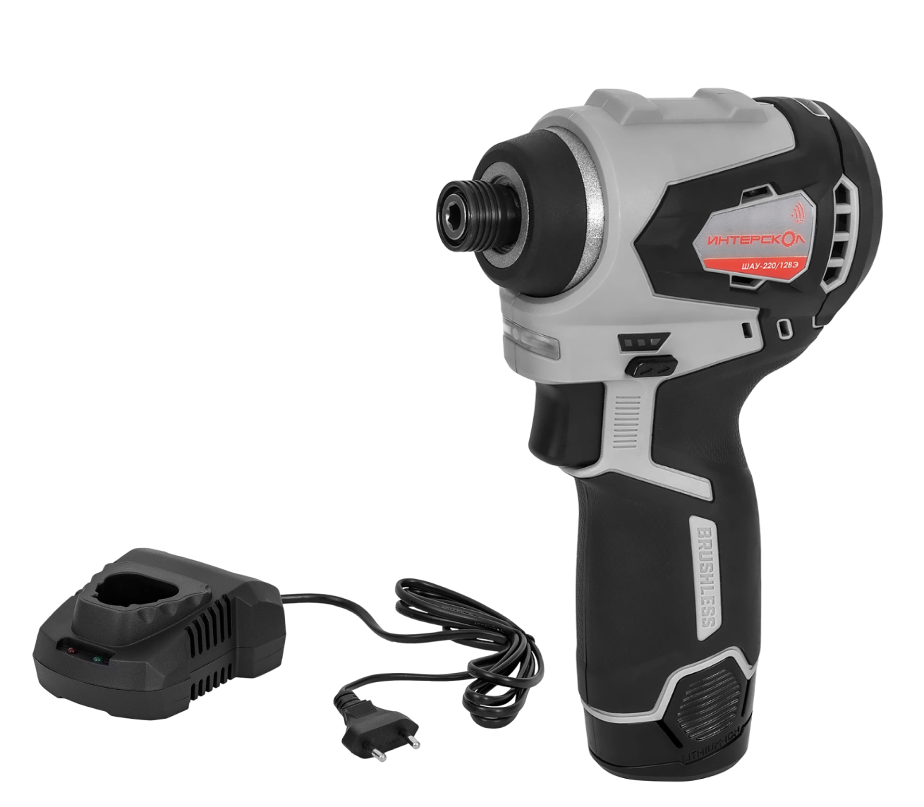 Аккумуляторный ударный шуруповерт ИНТЕРСКОЛ ШАУ-220/12ВЭ, 12 В, 220 Нм, 3200 уд/мин, с АКБ 2 Ач и ЗУ (803.1.0.70-B2C)